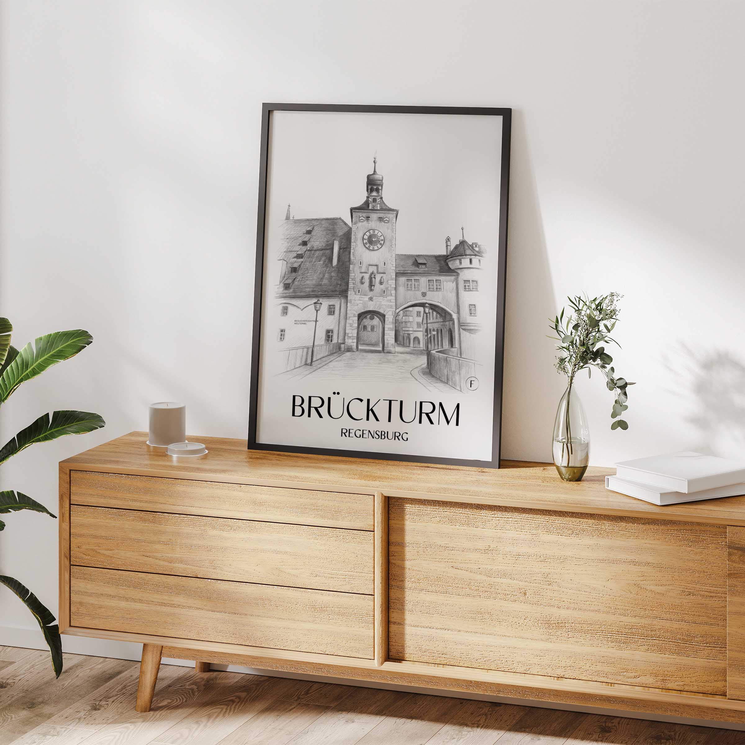 brückturm-regensburg-deutschland-poster-bleistift-zeichnung-drawing