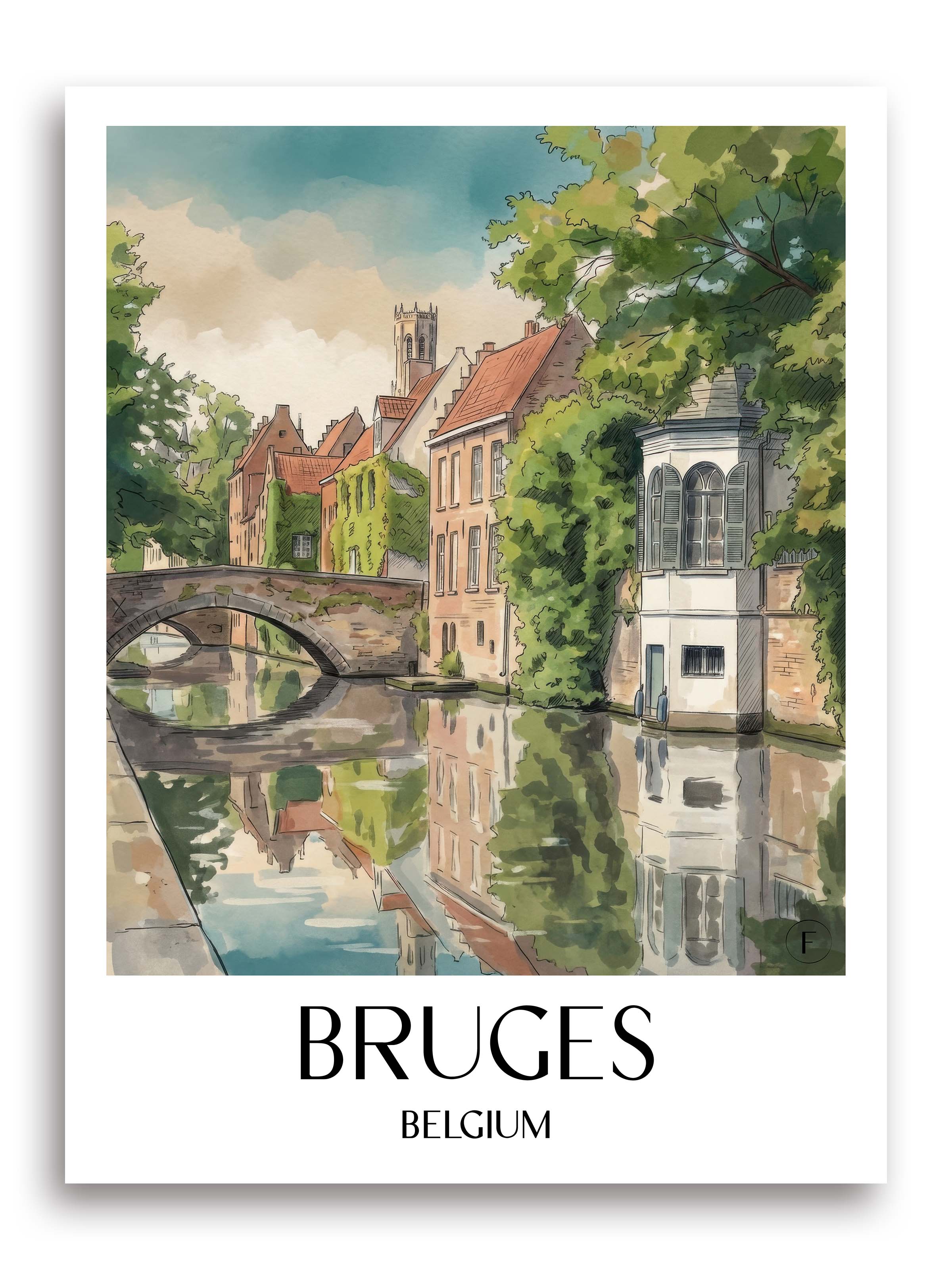 Brügge Poster - Belgien Kunstdruck - Aquarell von A4 bis A1 - favplace