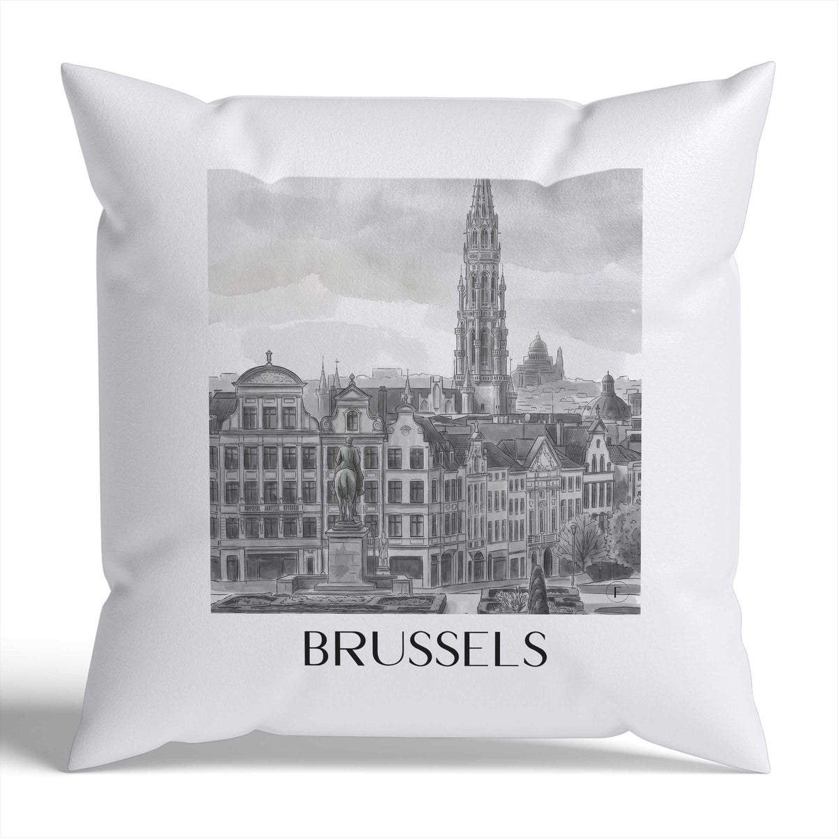 Brüssel Kissenhülle - Zierkissen Bezug - Belgien - Belgien Kissen bzw. Kissenbezug im Aquarell Schwarz-Weiß Stil - favplace