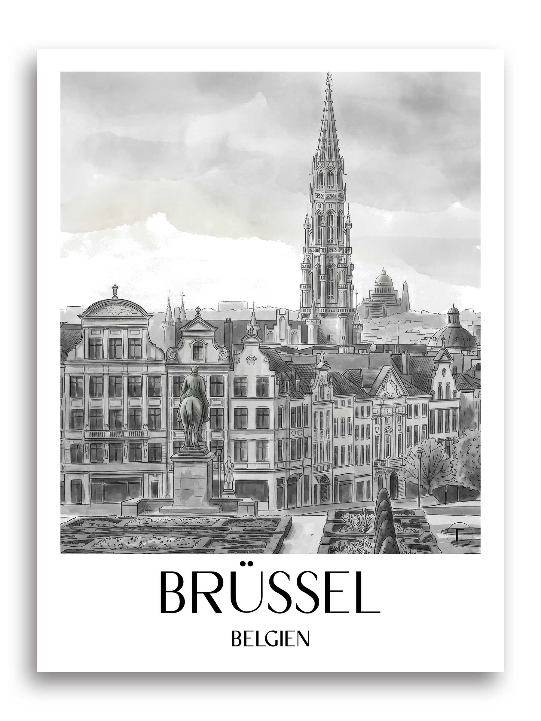 brüssel-belgien-poster-aquarell-schwarz-weiss