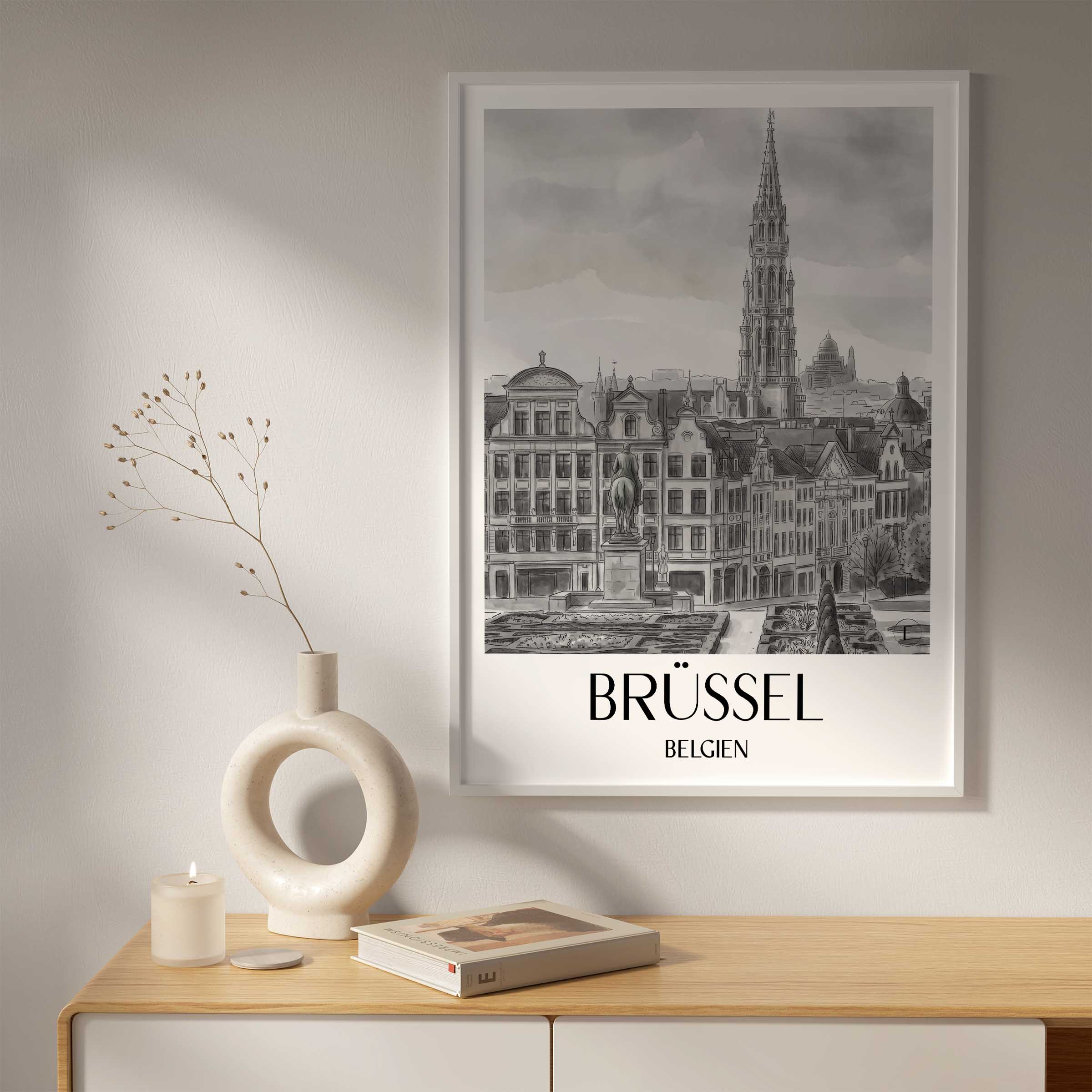 brüssel-belgien-poster-aquarell-schwarz-weiss