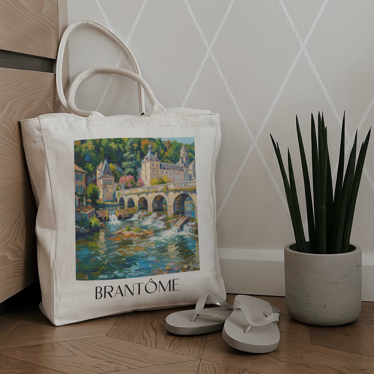 brantôme-périgord-vert-frankreich-einkaufstasche-oil-painting-oelgemaelde