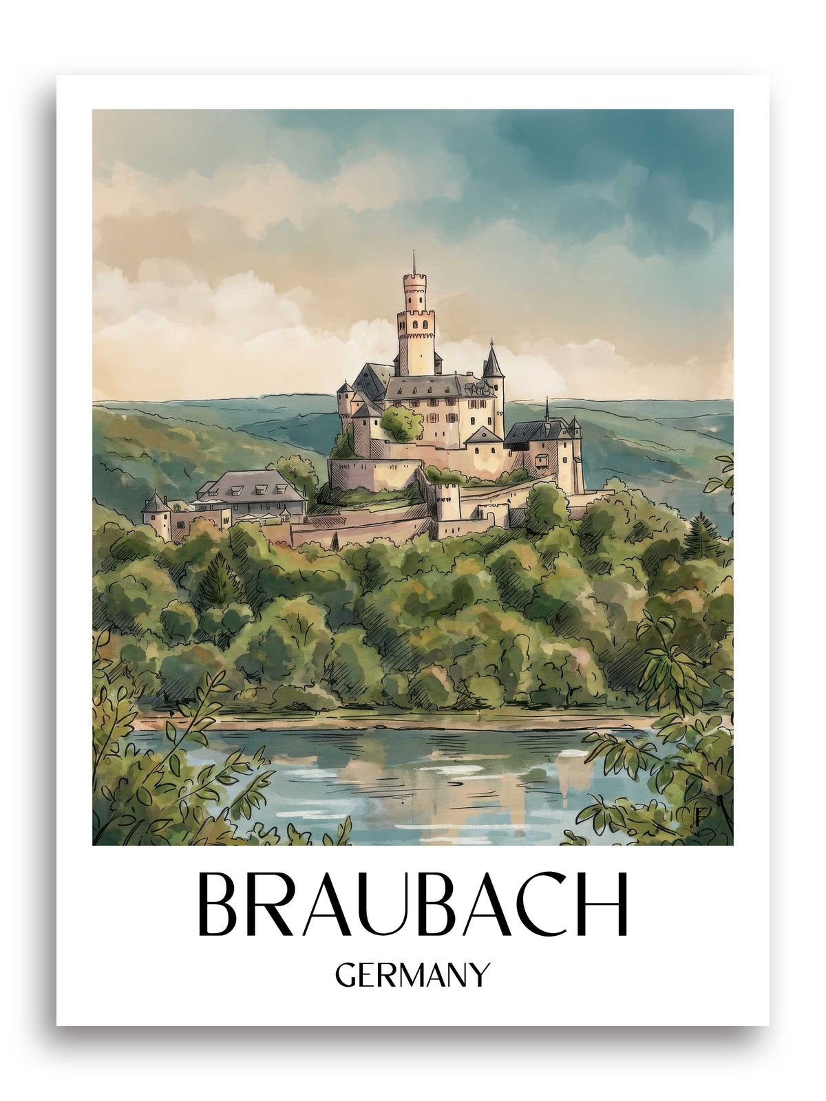 Braubach Poster - Oberes Mittelrheintal - Deutschland Kunstdruck - Aquarell von A4 bis A1 - favplace