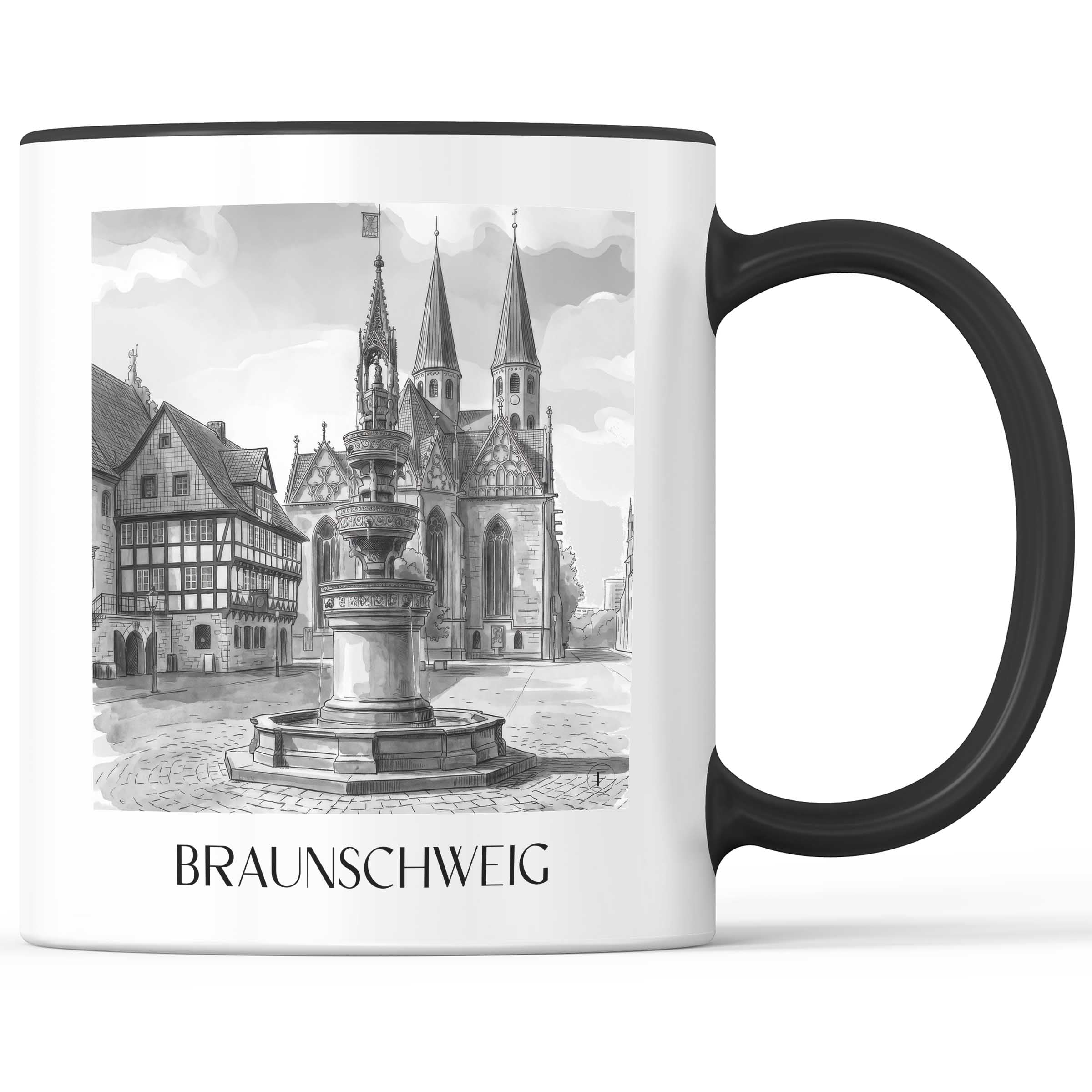 Braunschweig - Deutschland Becher - Kaffeetasse im Aquarell Schwarz-Weiß Stil - favplace