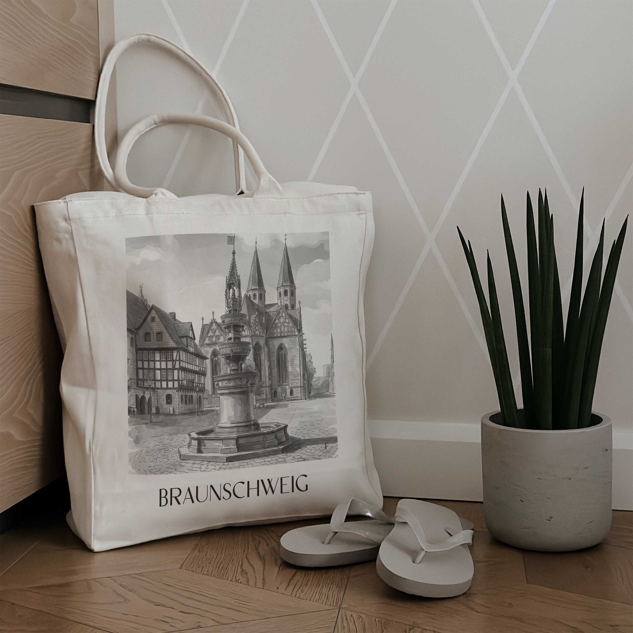braunschweig-deutschland-einkaufstasche-aquarell-schwarz-weiss