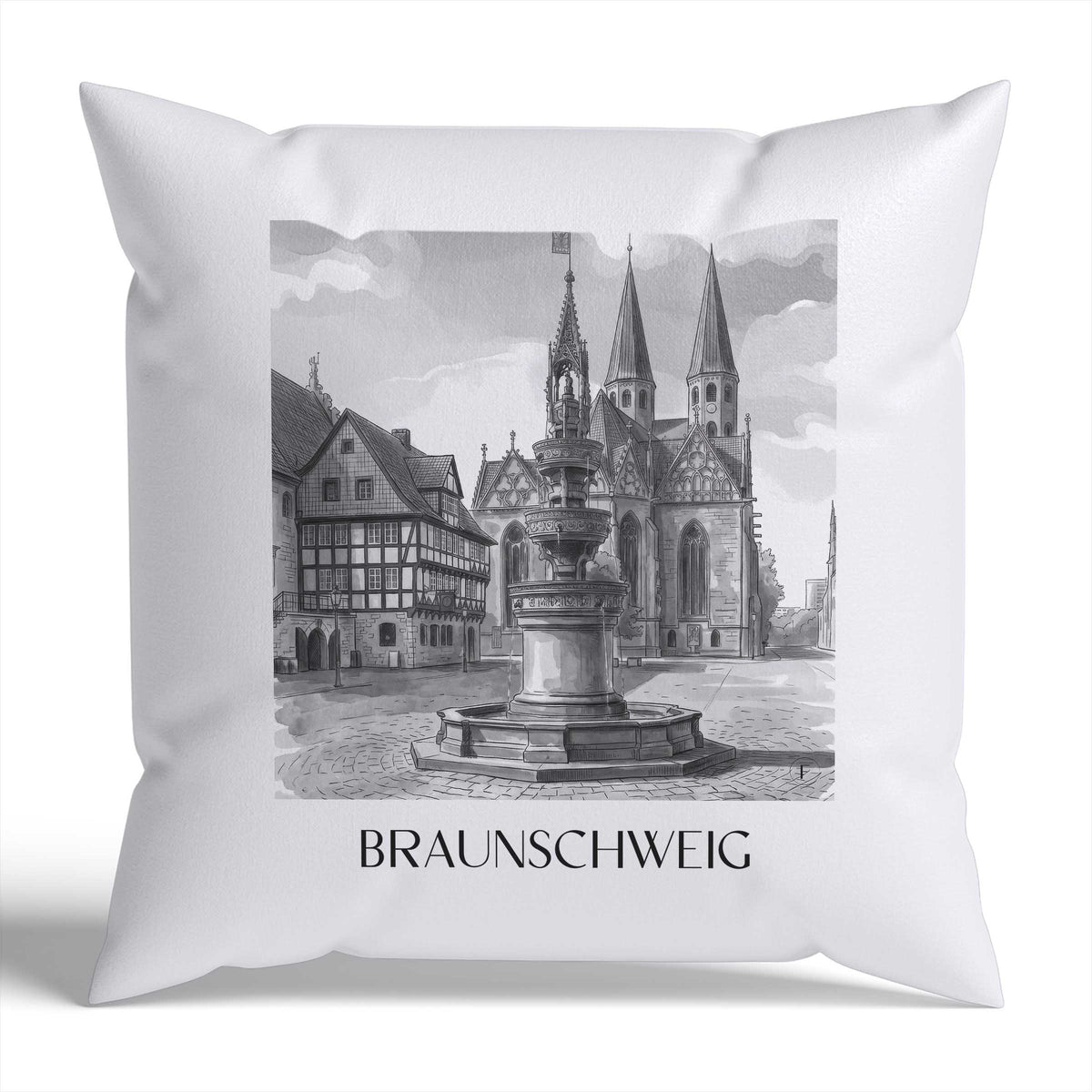 Braunschweig Kissenhülle - Zierkissen Bezug - Deutschland - Deutschland Kissen bzw. Kissenbezug im Aquarell Schwarz-Weiß Stil - favplace