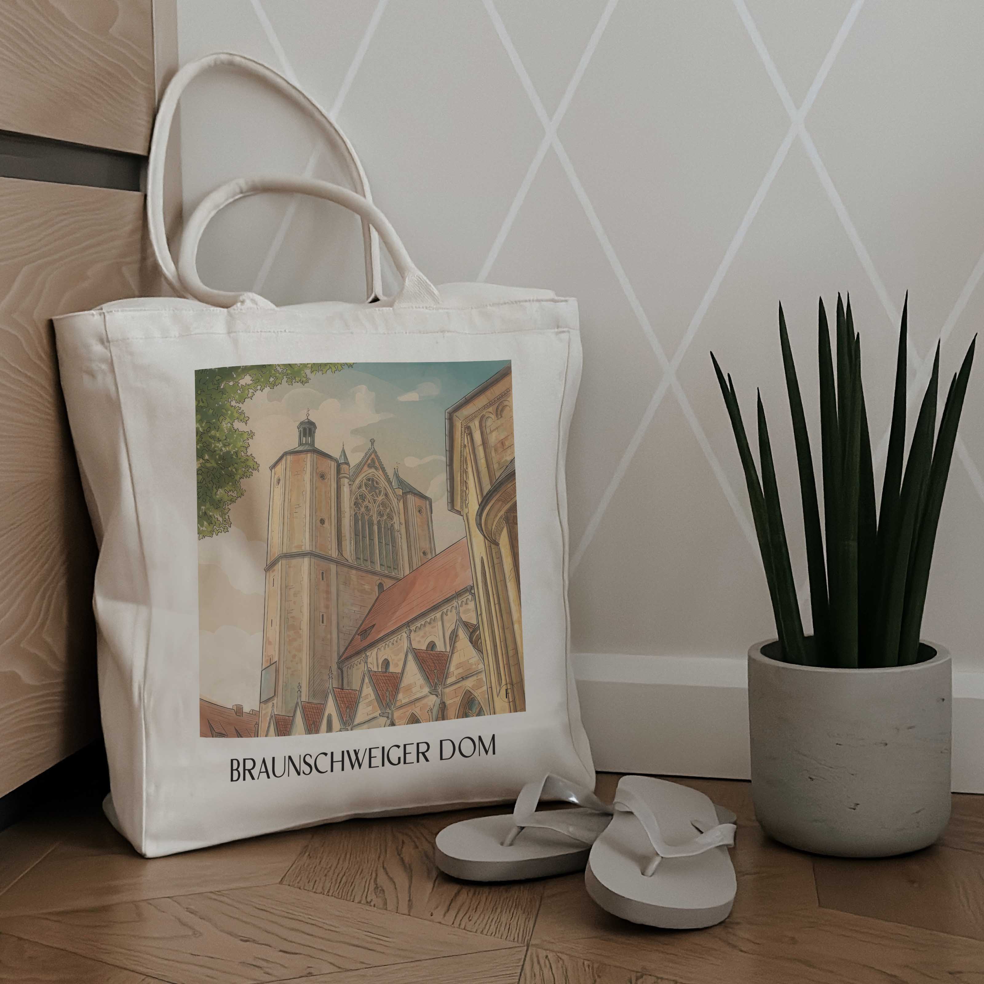 braunschweiger-dom-niedersachsen-deutschland-einkaufstasche-aquarell