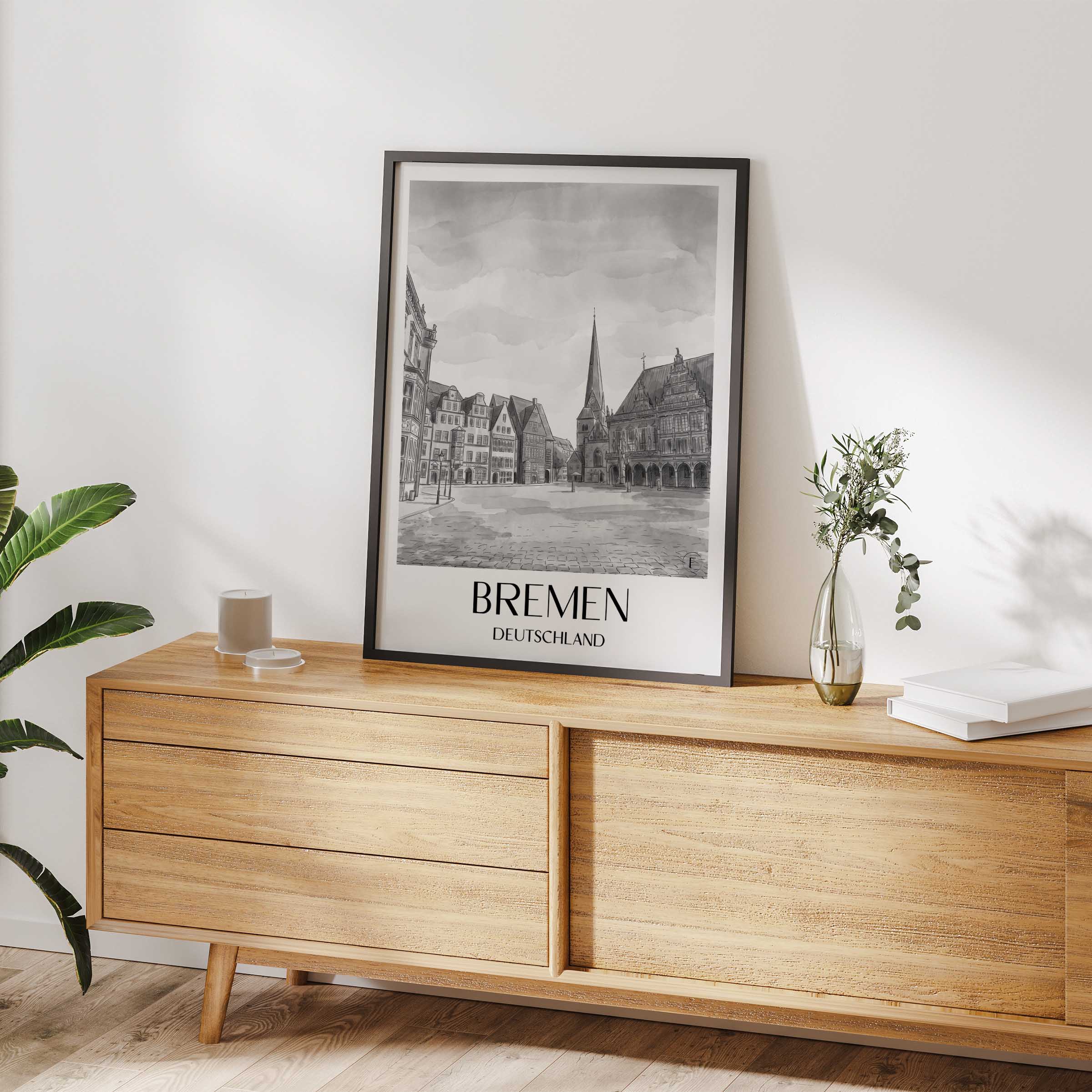 bremen-deutschland-poster-aquarell-schwarz-weiss