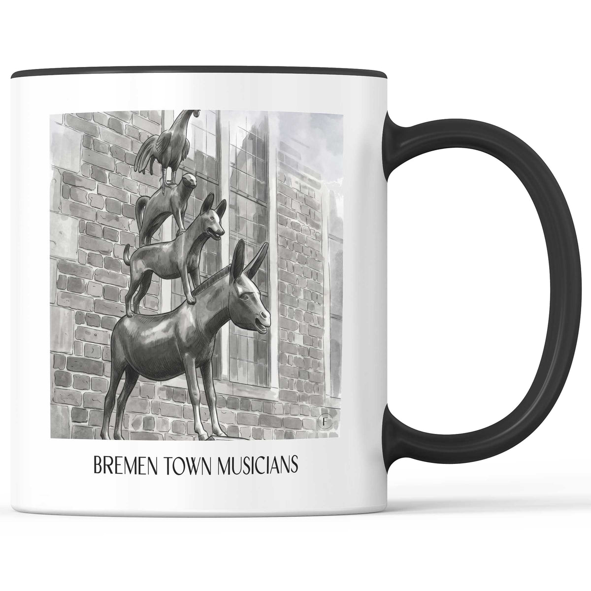 Bremer Stadtmuskanten - Deutschland Becher - Kaffeetasse im Aquarell Schwarz-Weiß Stil - favplace