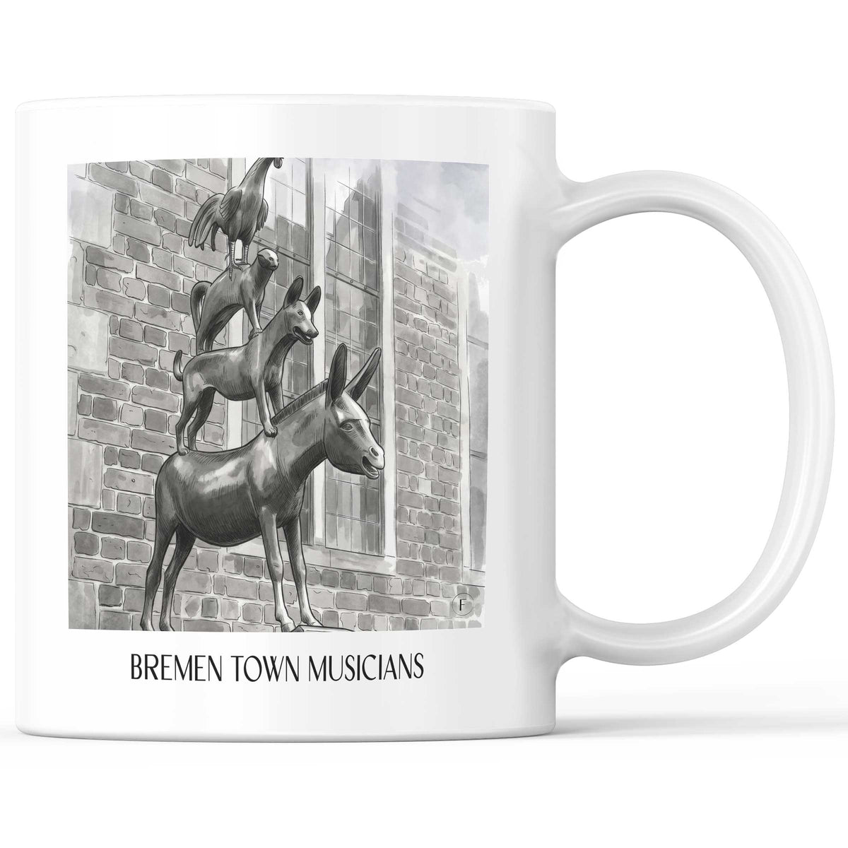 Bremer Stadtmuskanten - Deutschland Becher - Kaffeetasse im Aquarell Schwarz-Weiß Stil - favplace
