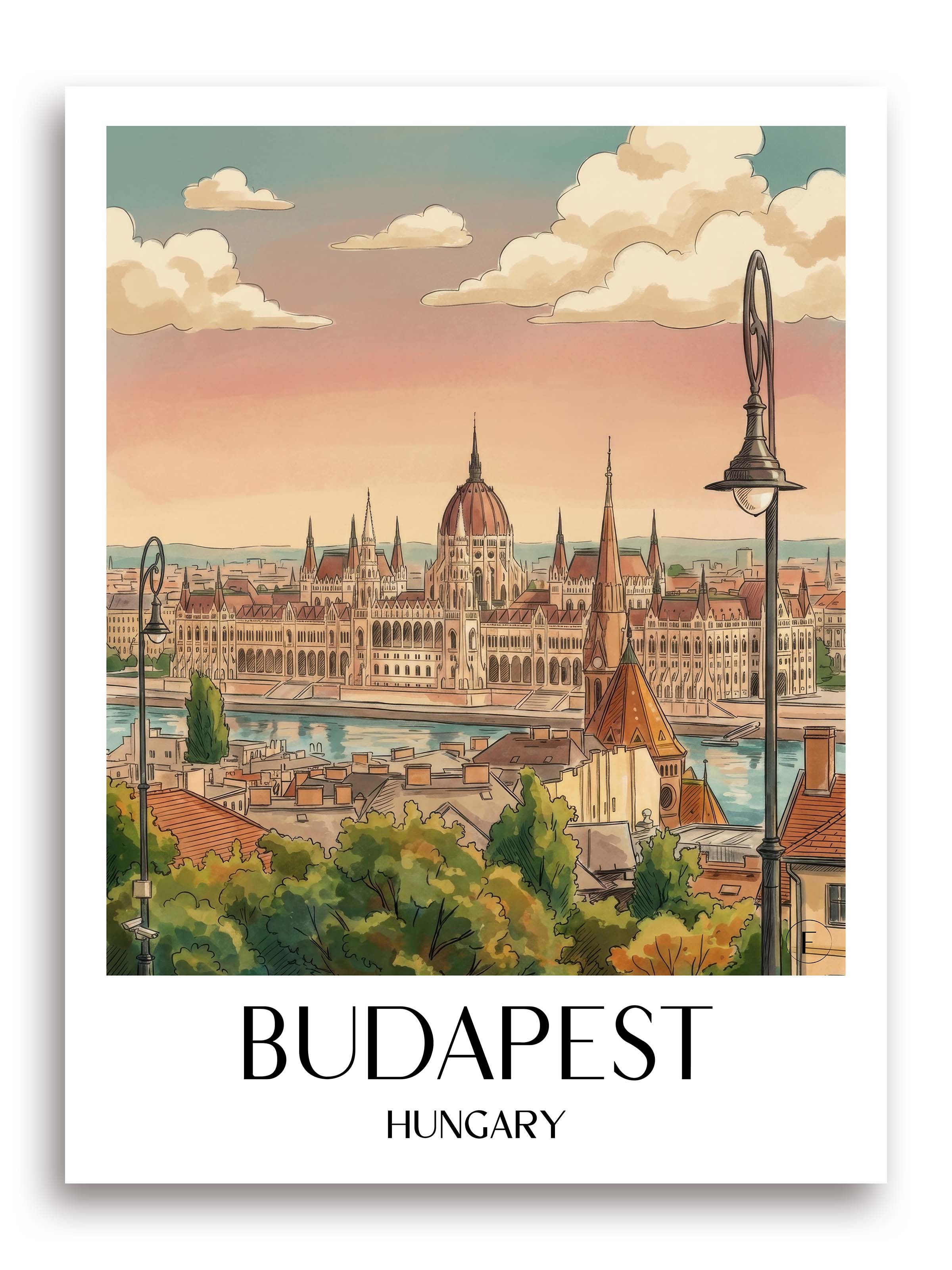 Budapest Poster - Ungarn Kunstdruck - Aquarell von A4 bis A1 - favplace