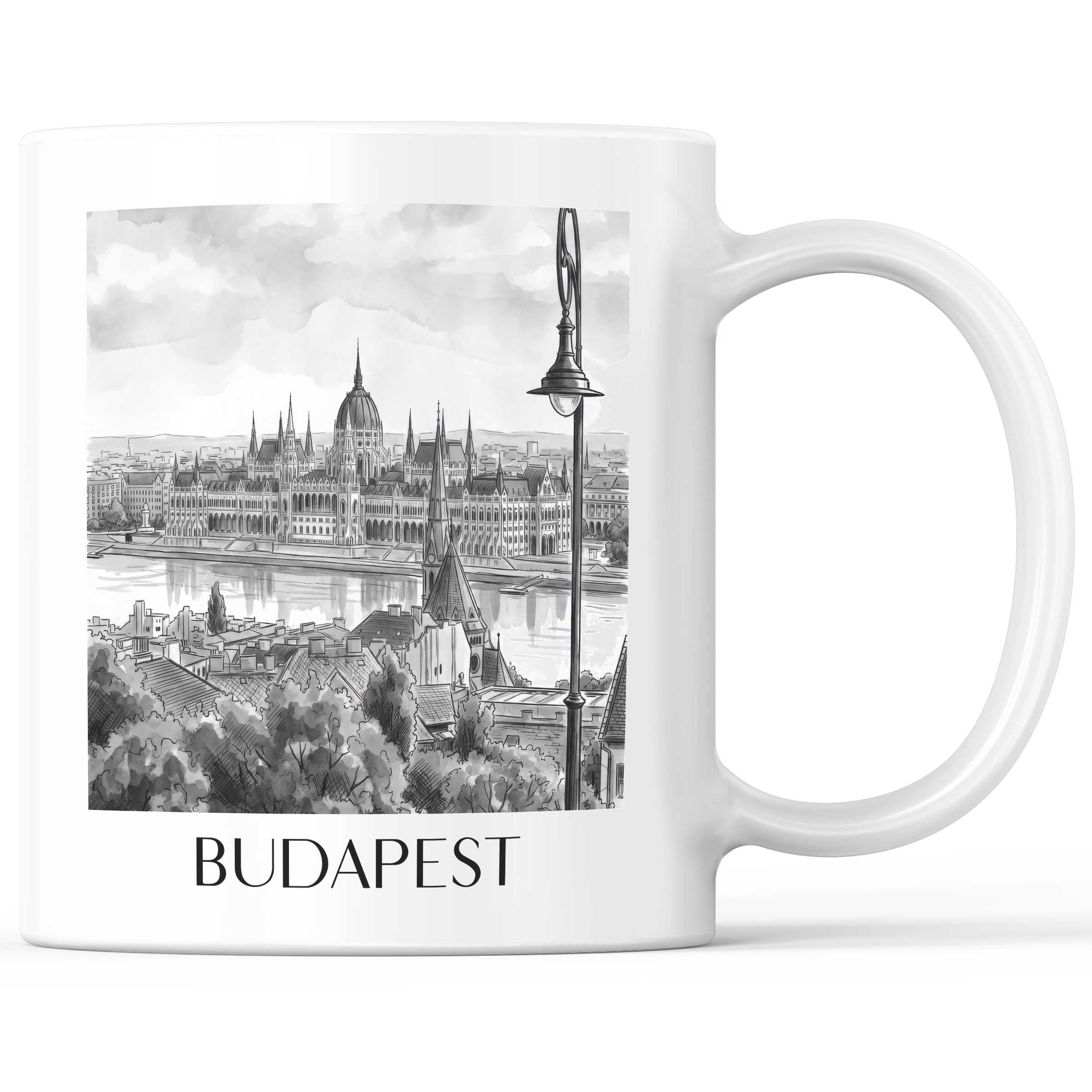 Budapest - Ungarn Becher - Kaffeetasse im Aquarell Schwarz-Weiß Stil - favplace