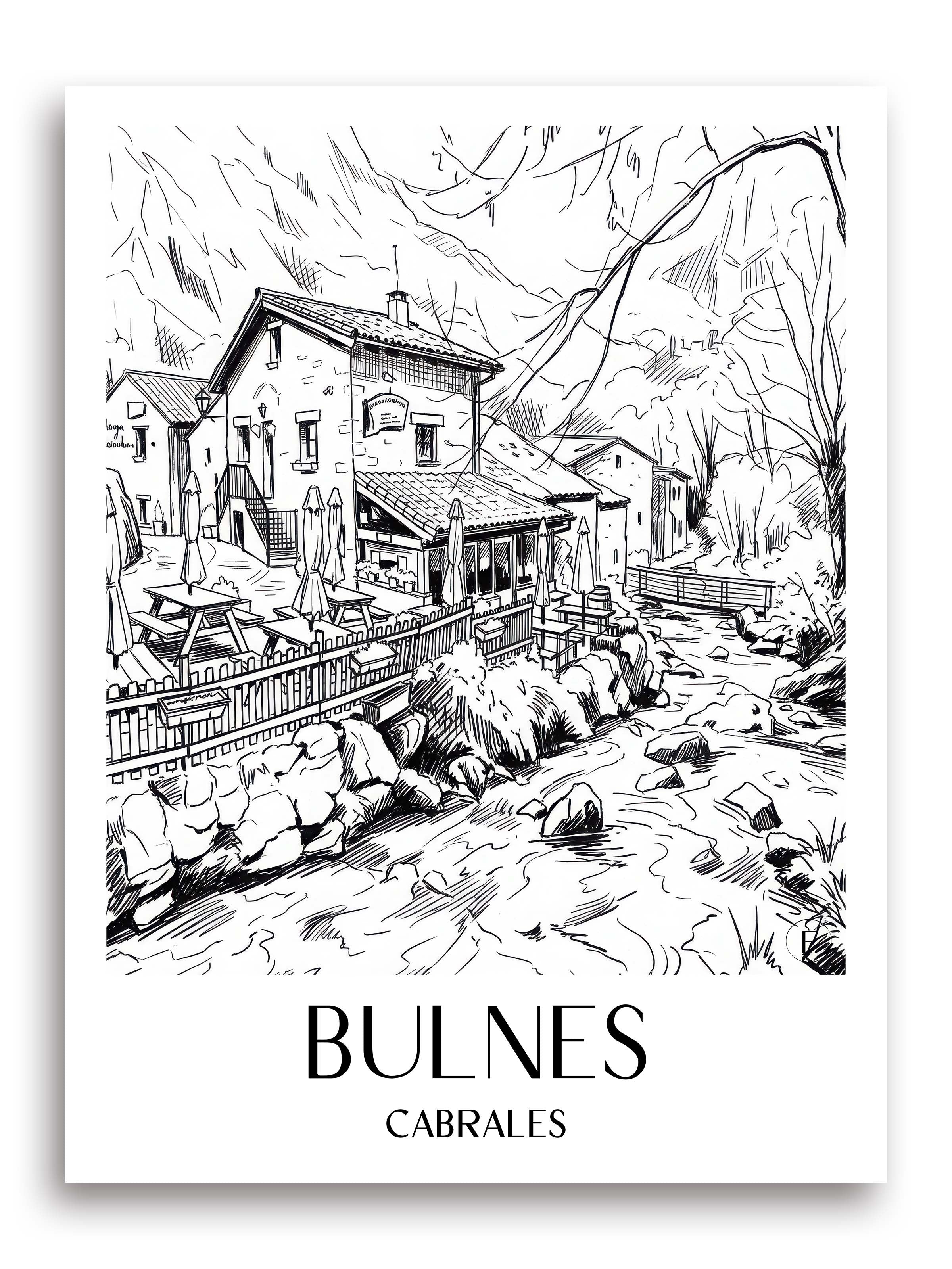 Bulnes Poster - Cabrales - Spanien Kunstdruck - Skizze von A4 bis A1 - favplace