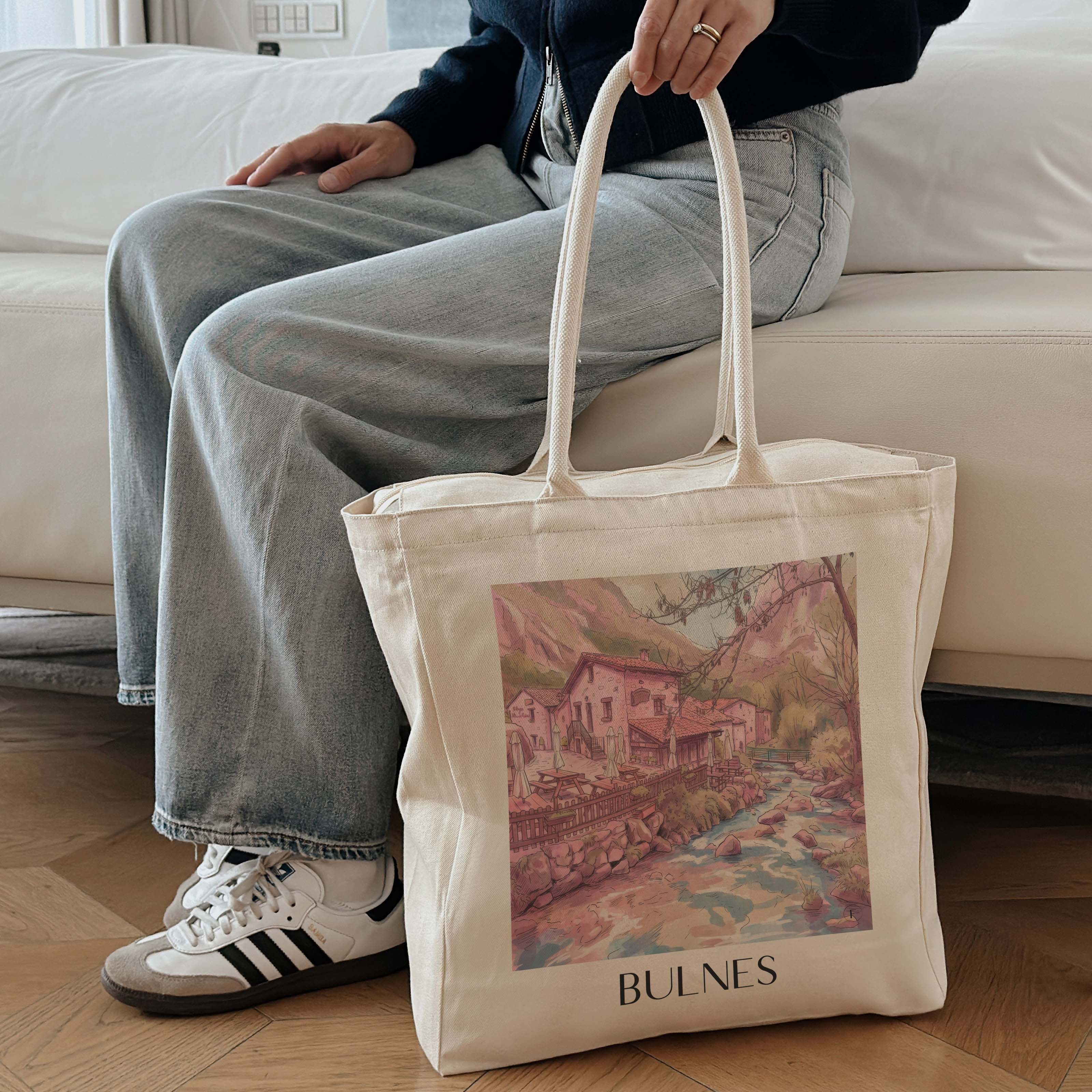 bulnes-cabrales-spanien-einkaufstasche-aquarell-pink-rosa
