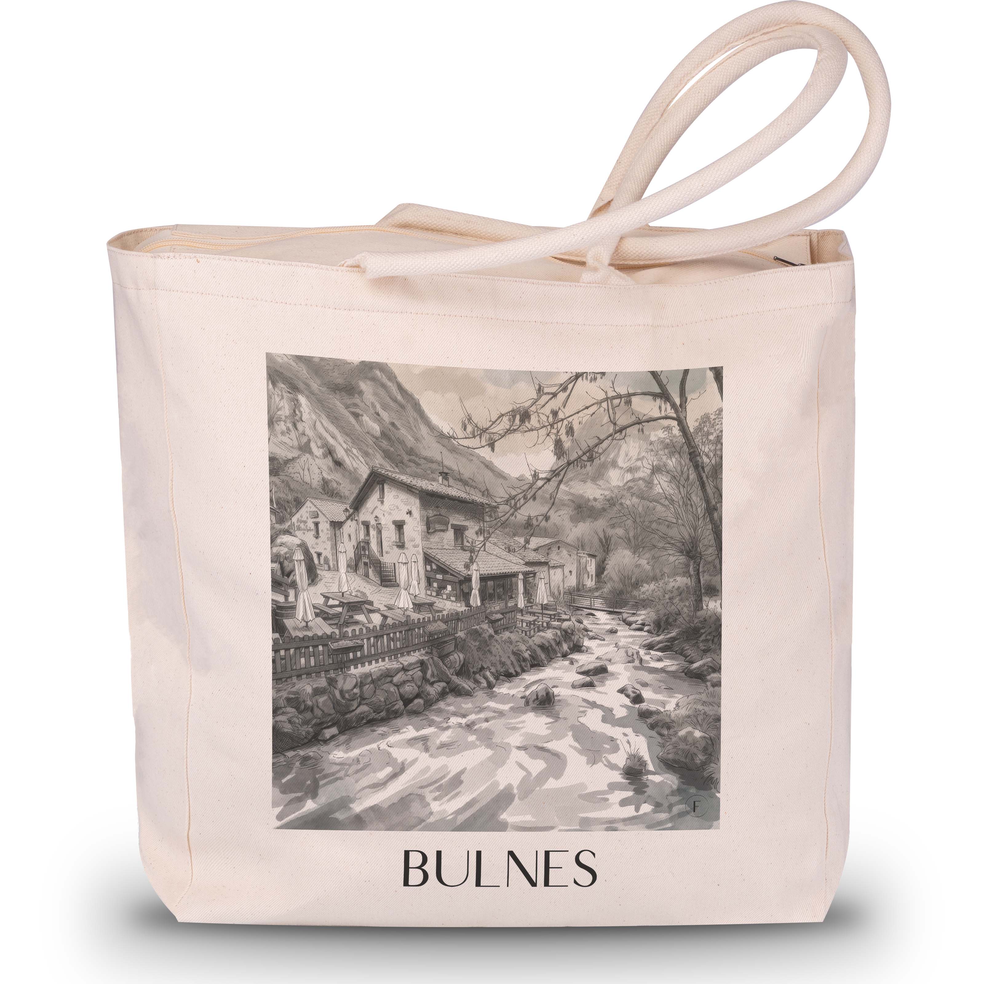 Bulnes Shopping Tasche - Cabrales - Spanien Tote Bag - Einkaufstasche im Aquarell Schwarz-Weiß Stil - favplace