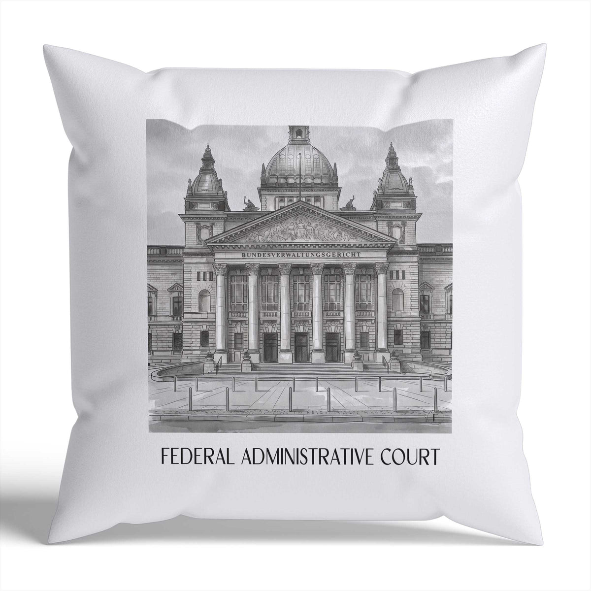 Bundesverwaltungsgericht Kissenhülle - Zierkissen Bezug - Leipzig - Deutschland Kissen bzw. Kissenbezug im Aquarell Schwarz-Weiß Stil - favplace