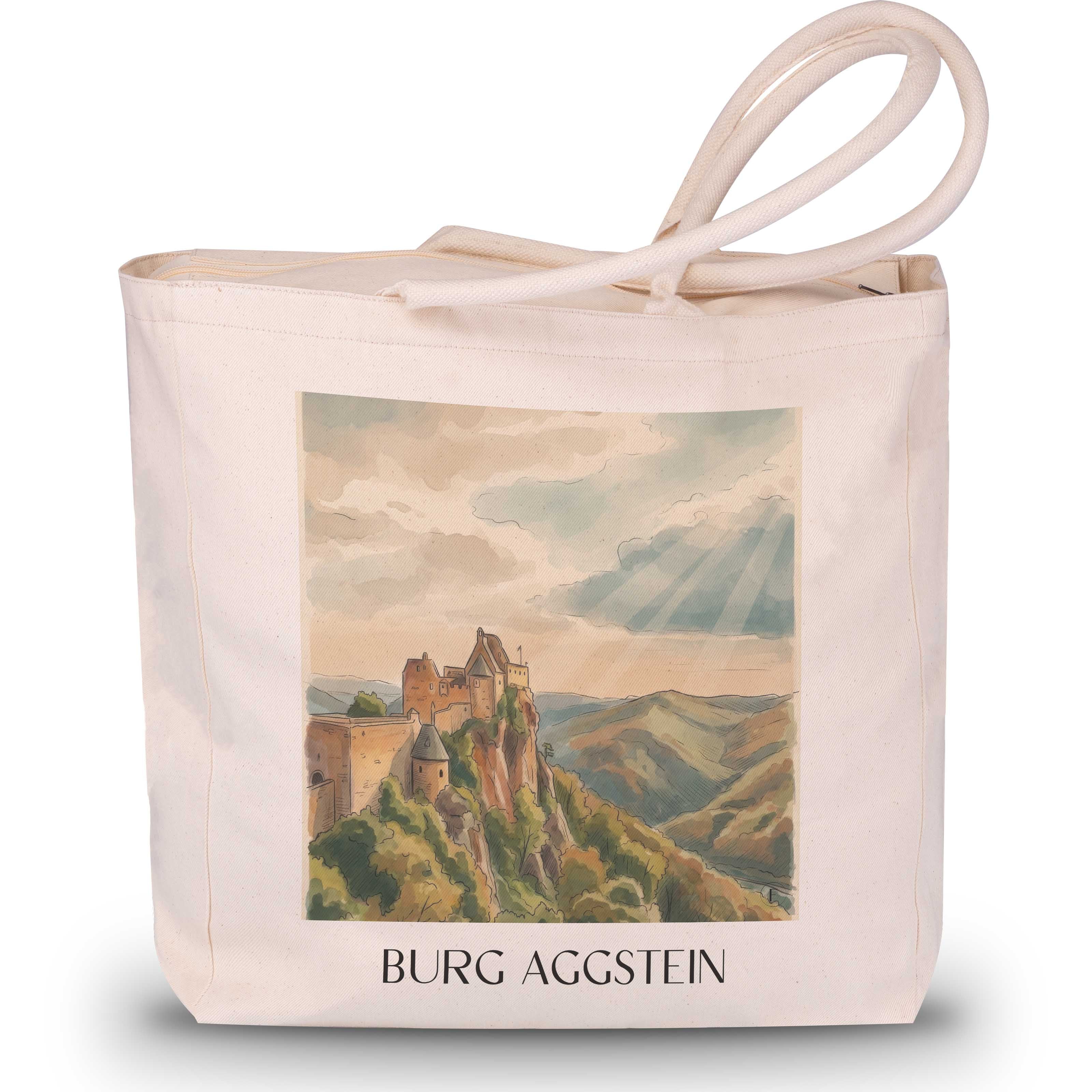 burg-aggstein-wachau-österreich-einkaufstasche-aquarell