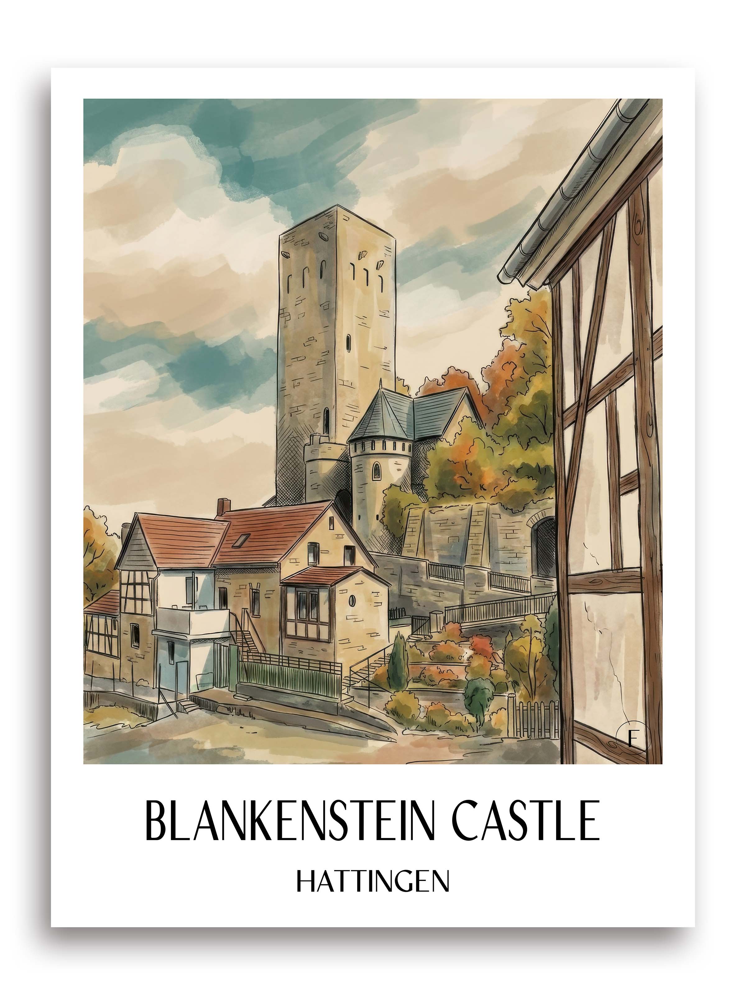 Burg Blankenstein Poster - Hattingen - Deutschland Kunstdruck - Aquarell von A4 bis A1 - favplace