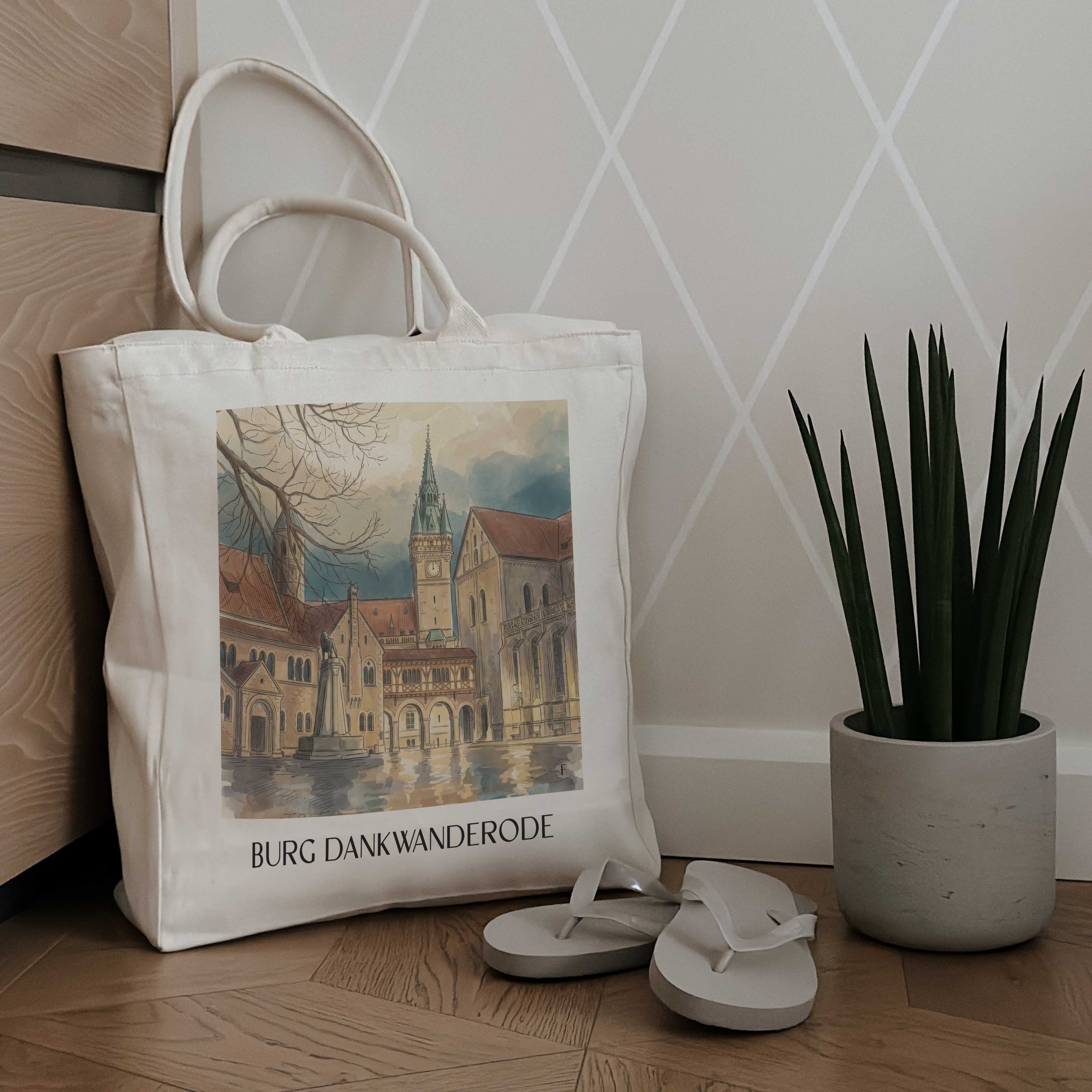 burg-dankwanderode-niedersachsen-deutschland-einkaufstasche-aquarell