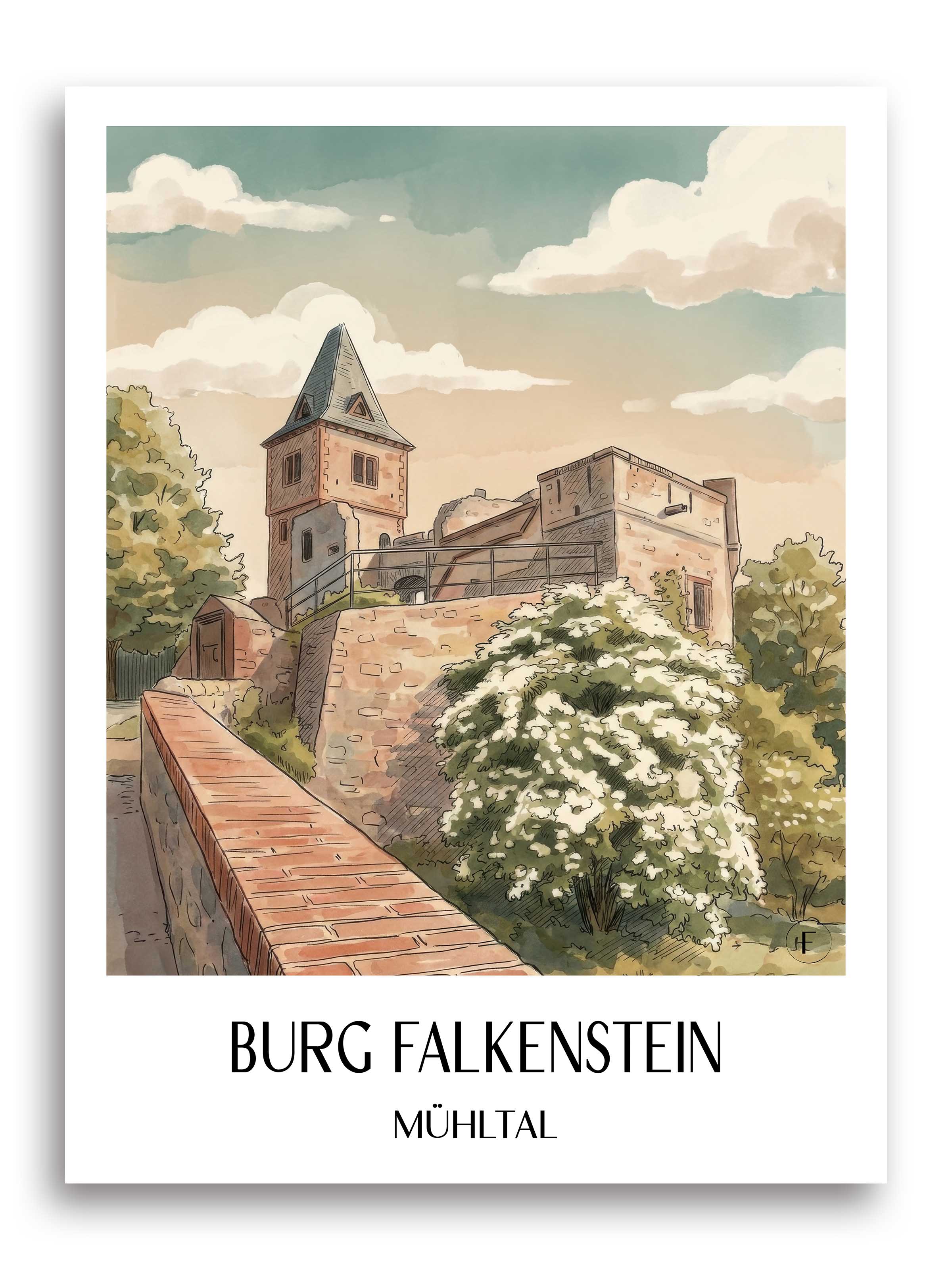 burg-falkenstein-mühltal-deutschland-poster-aquarell