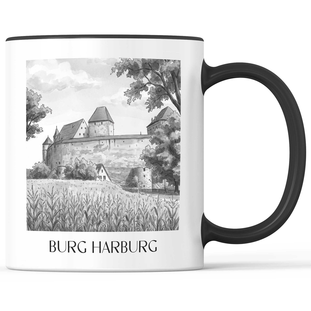 burg-harburg-schwaben-deutschland-kaffeebecher-aquarell-schwarz-weiss