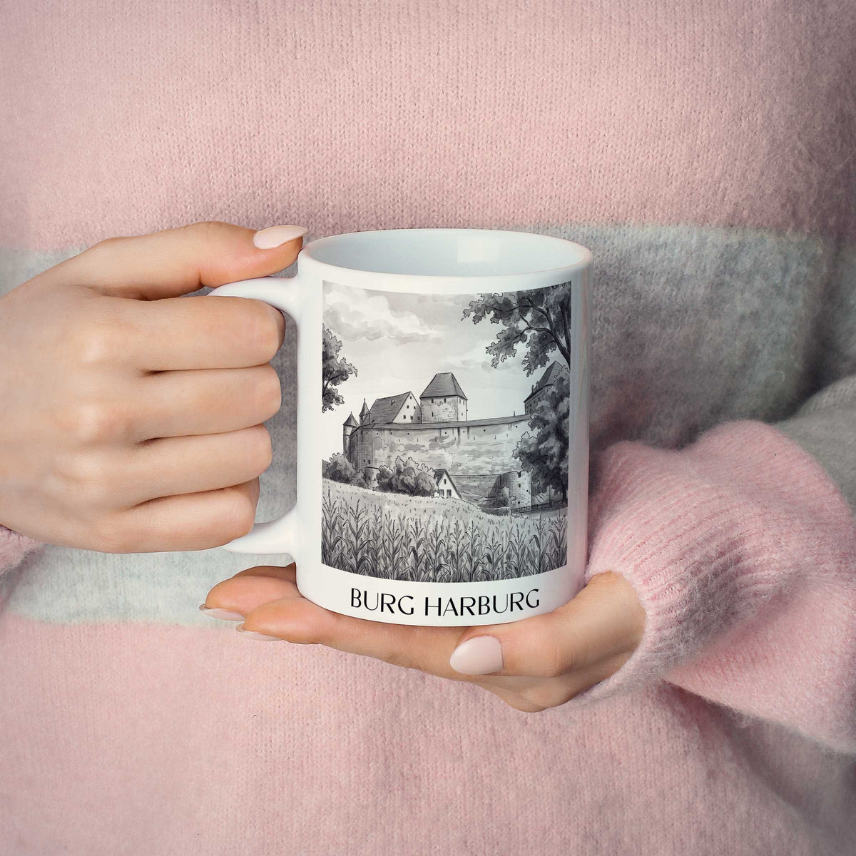 burg-harburg-schwaben-deutschland-kaffeebecher-aquarell-schwarz-weiss
