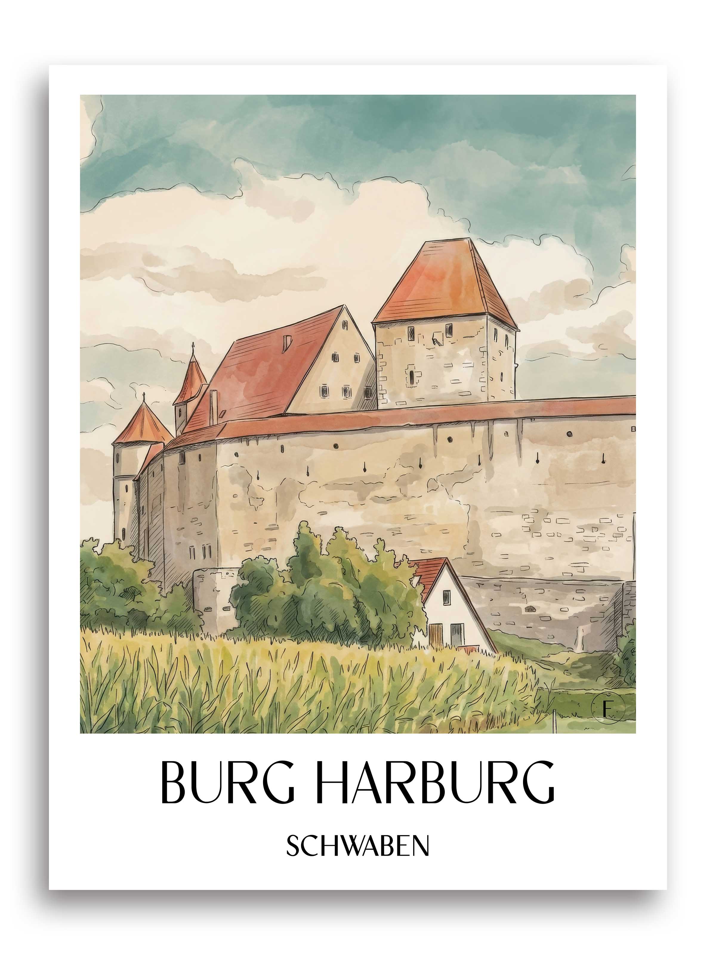 burg-harburg-schwaben-deutschland-poster-aquarell