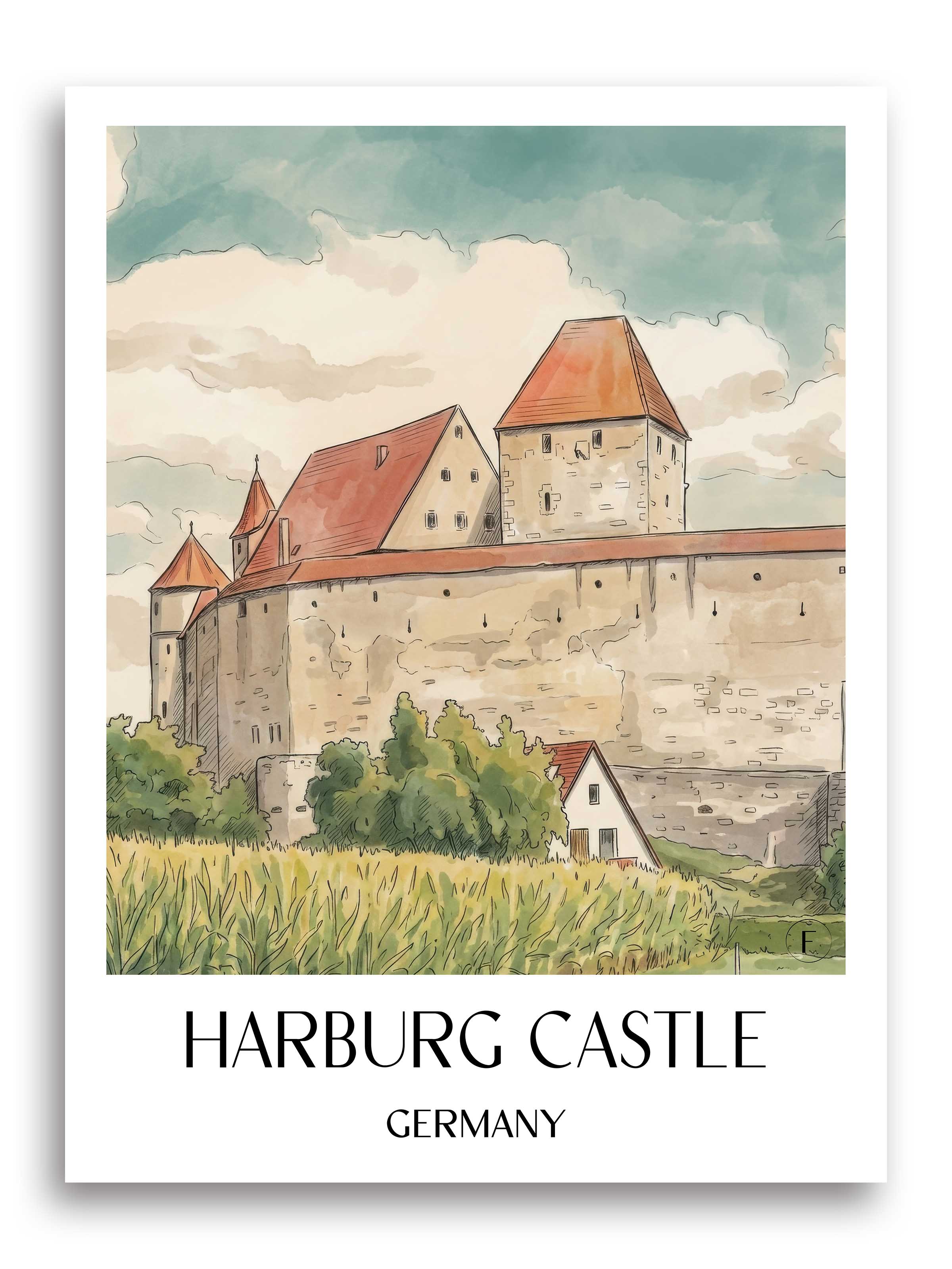 Burg Harburg Poster - Schwaben - Deutschland Kunstdruck - Aquarell von A4 bis A1 - favplace