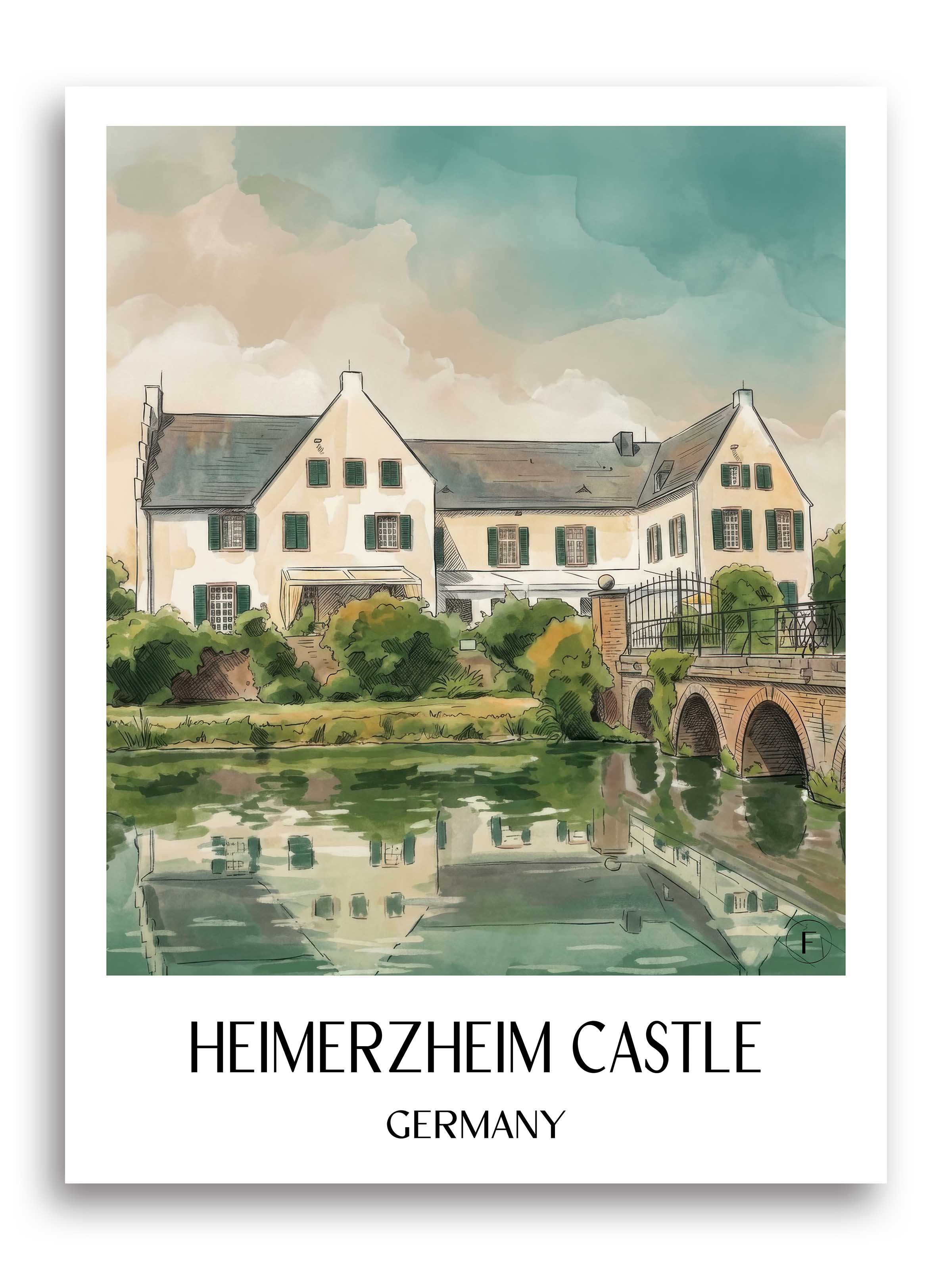 Burg Heimerzheim Poster - Rheinland - Deutschland Kunstdruck - Aquarell von A4 bis A1 - favplace