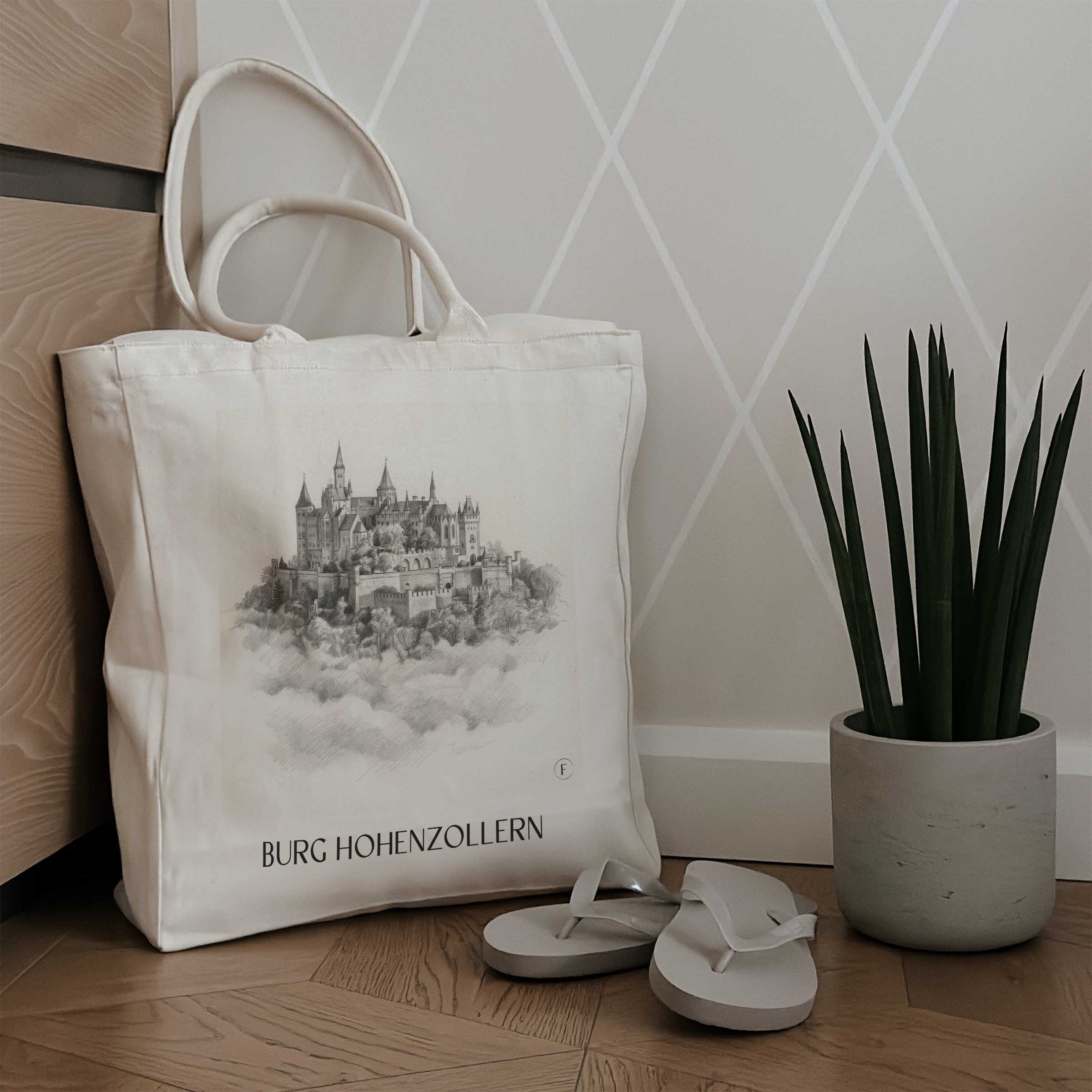 burg-hohenzollern-schwäbische-alb-deutschland-einkaufstasche-bleistift-zeichnung-drawing