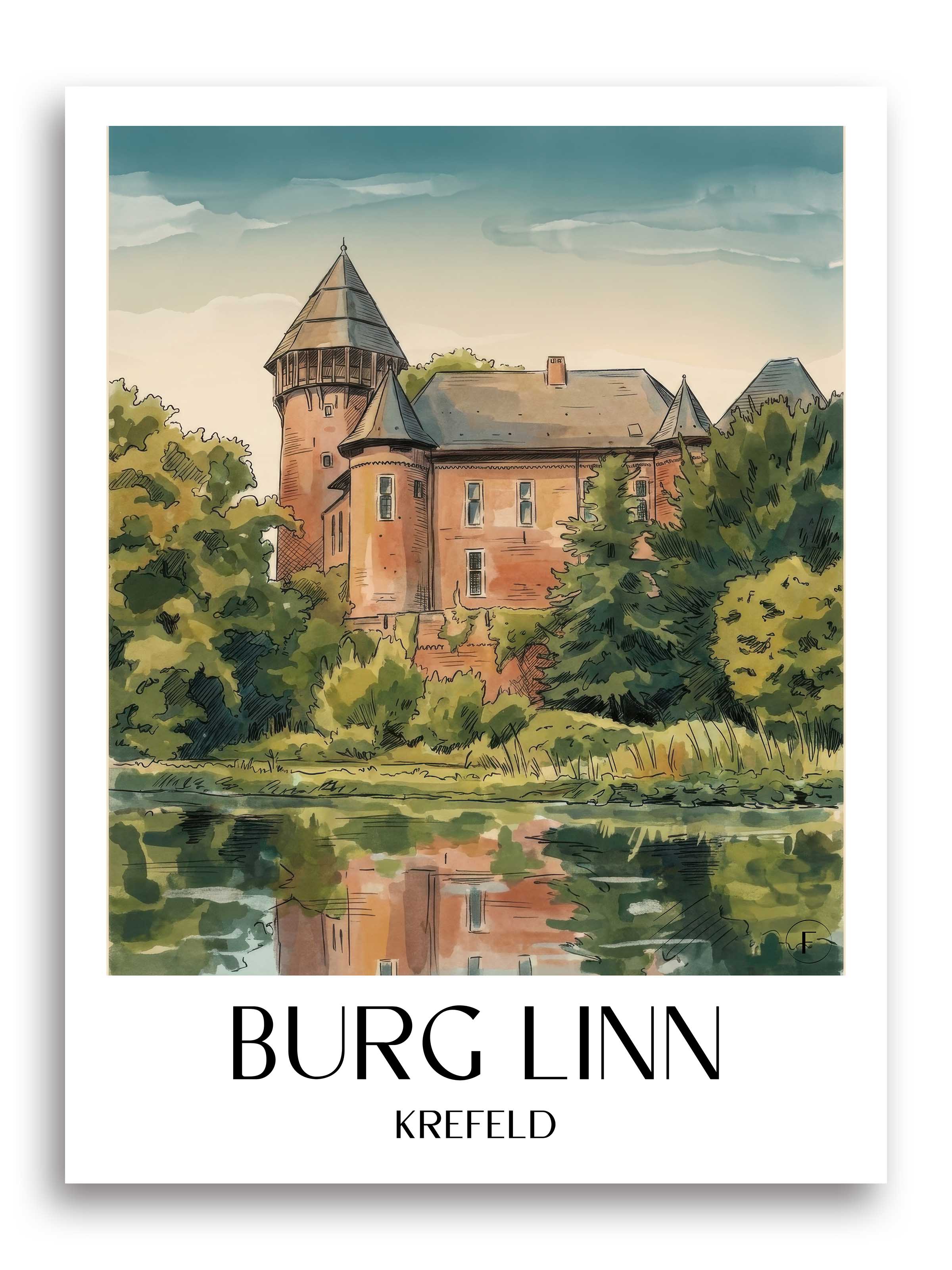burg-linn-krefeld-deutschland-poster-aquarell
