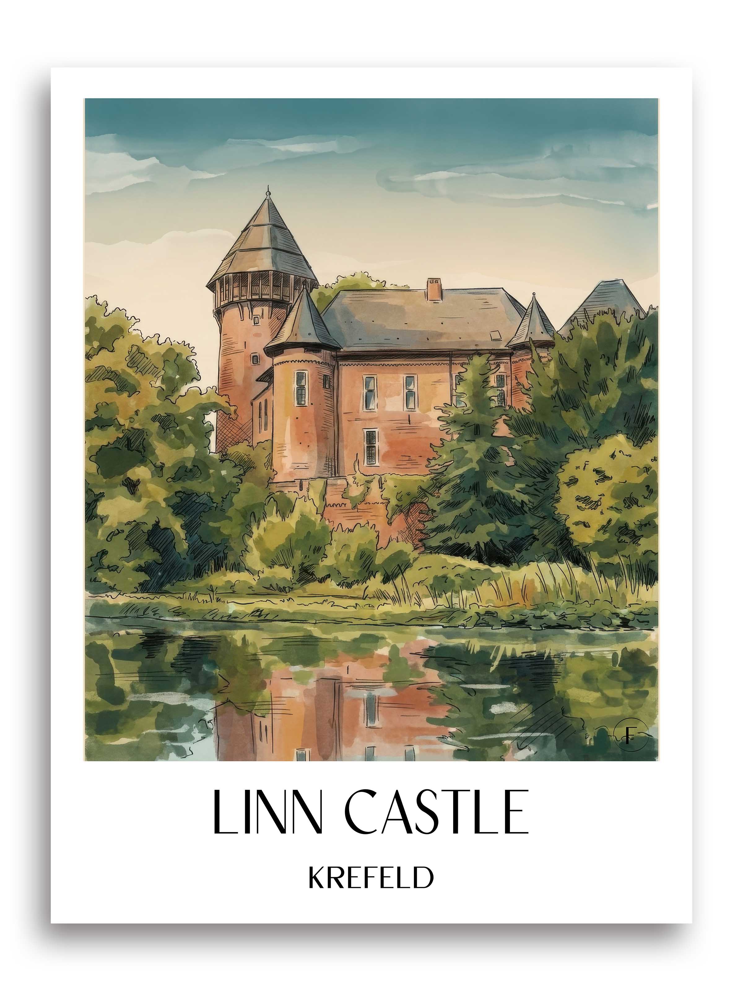 Burg Linn Poster - Krefeld - Deutschland Kunstdruck - Aquarell von A4 bis A1 - favplace