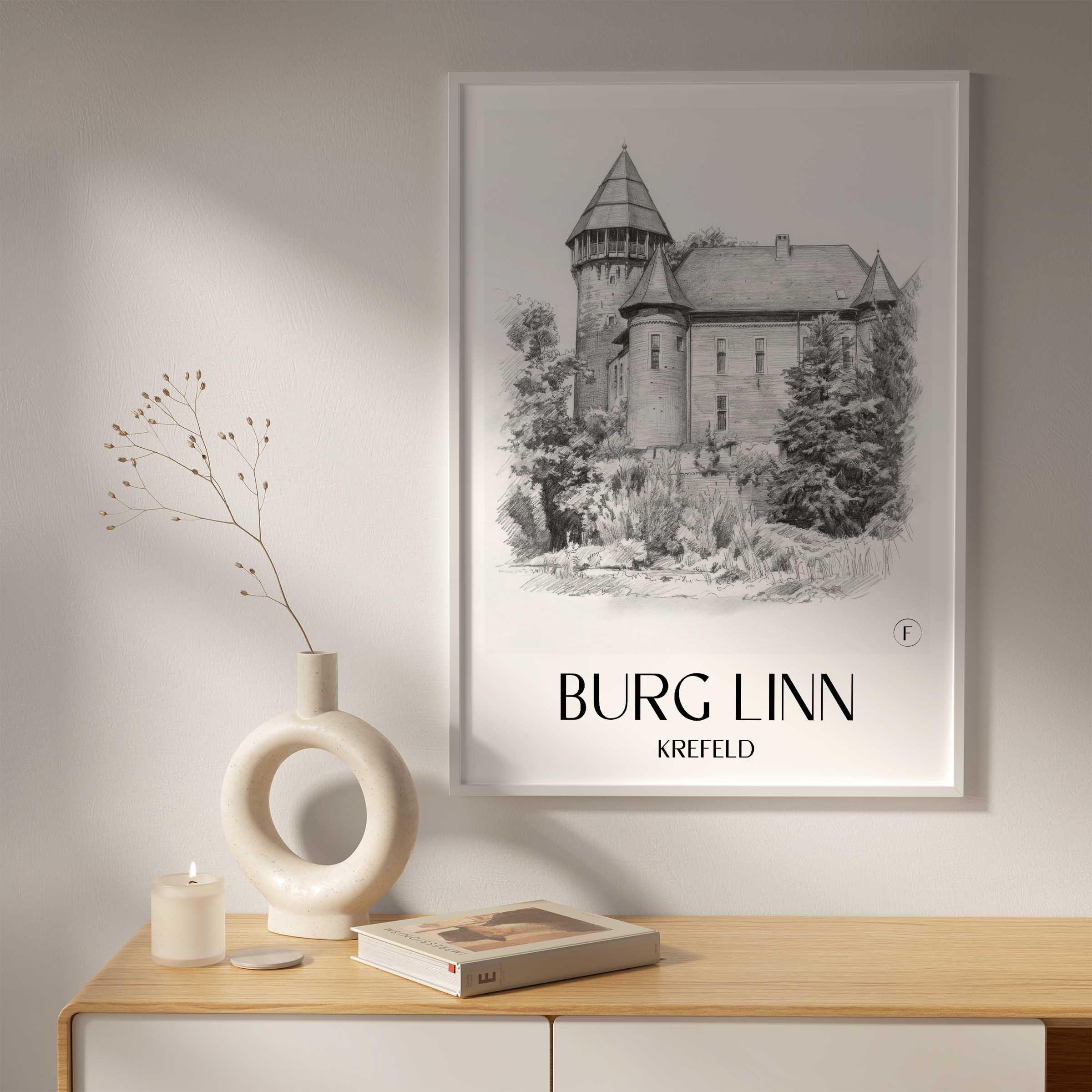 burg-linn-krefeld-deutschland-poster-bleistift-zeichnung-drawing