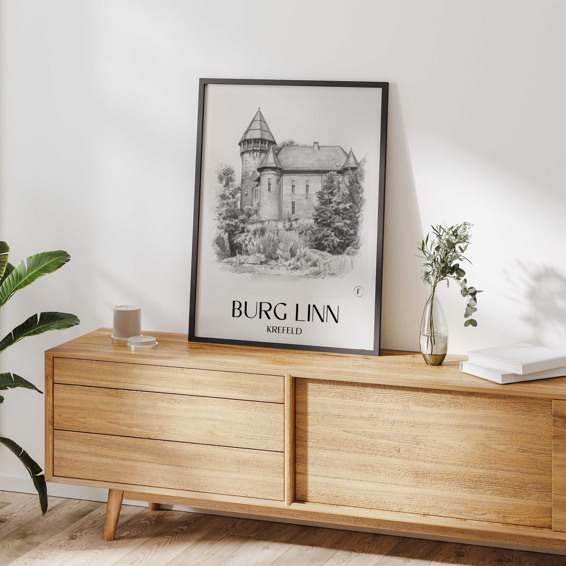 burg-linn-krefeld-deutschland-poster-bleistift-zeichnung-drawing