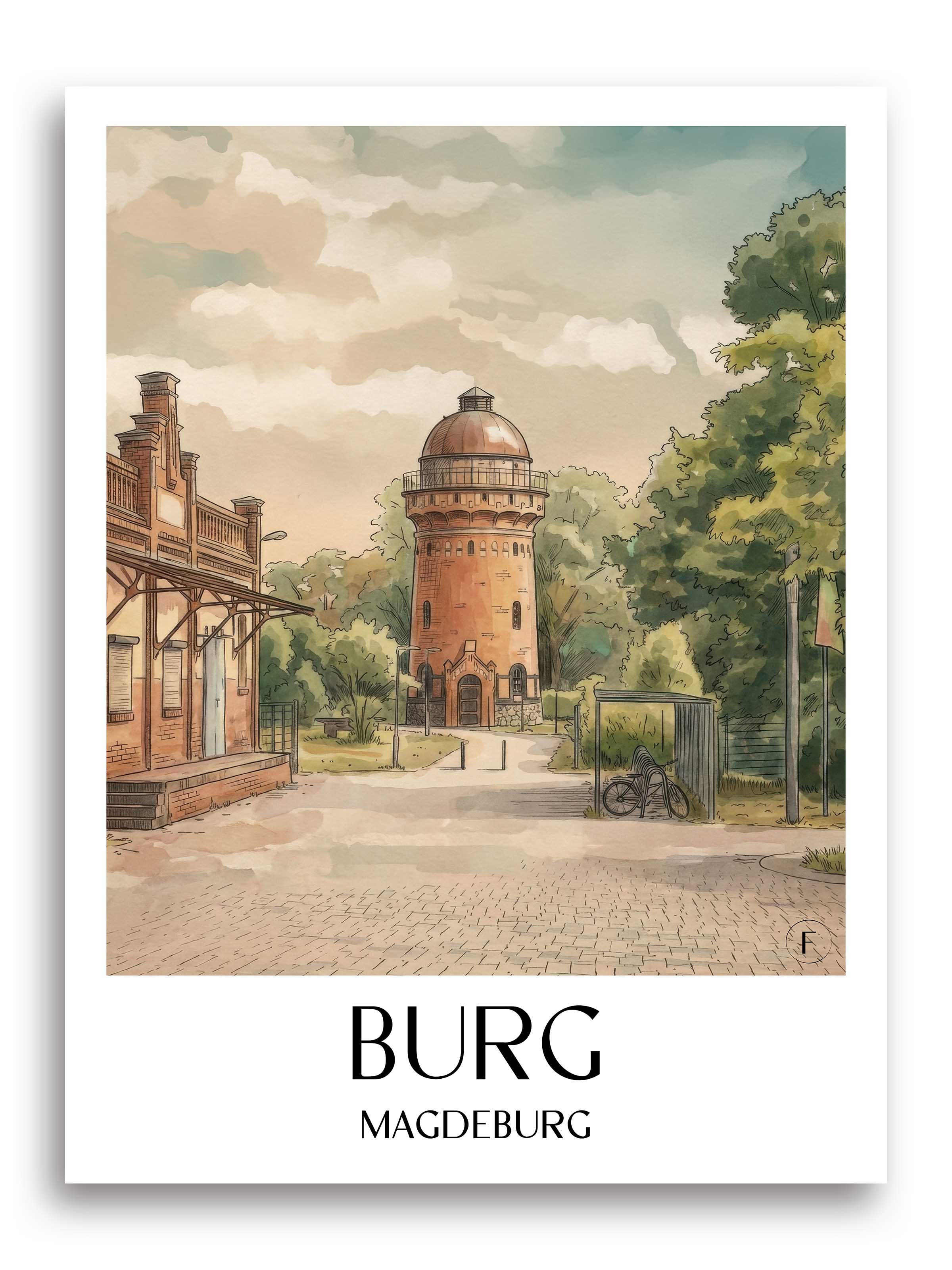 Burg Poster - Magdeburg - Deutschland Kunstdruck - Aquarell von A4 bis A1 - favplace