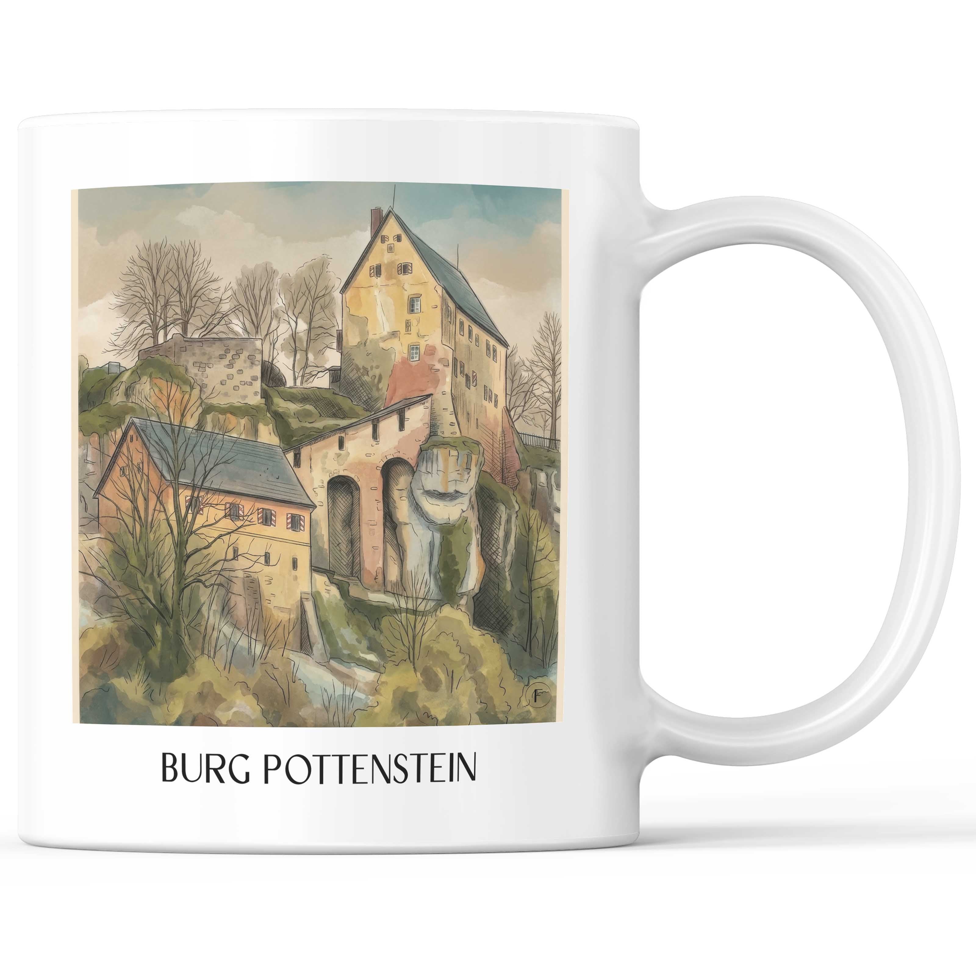 Burg Pottenstein - Deutschland Becher - Kaffeetasse im Aquarell Stil - favplace