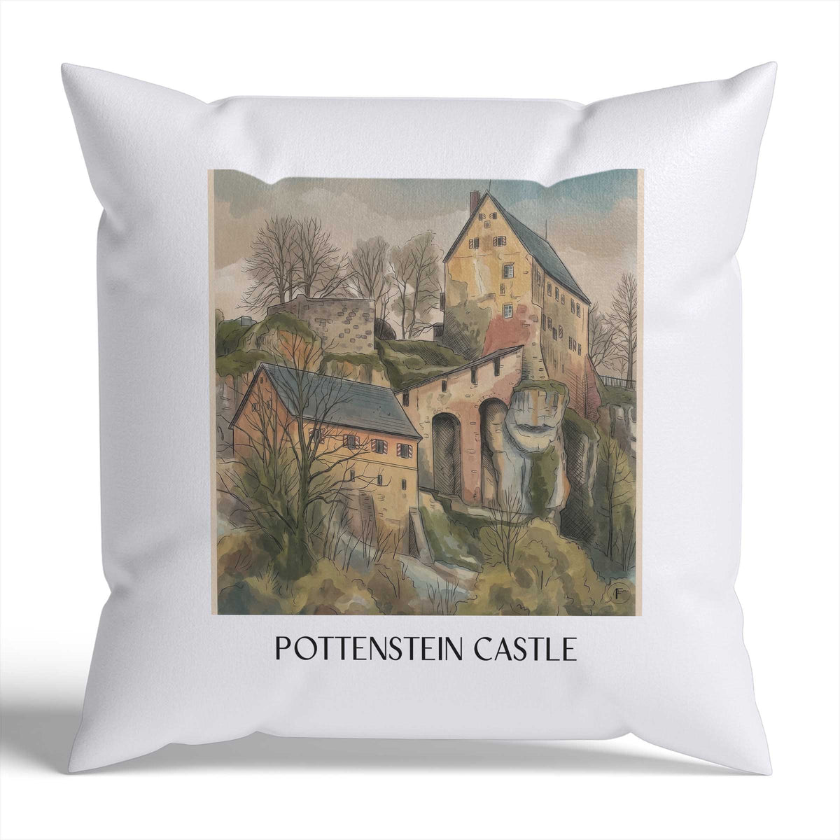 Burg Pottenstein Kissenhülle - Zierkissen Bezug - Deutschland - Deutschland Kissen bzw. Kissenbezug im Aquarell Stil - favplace