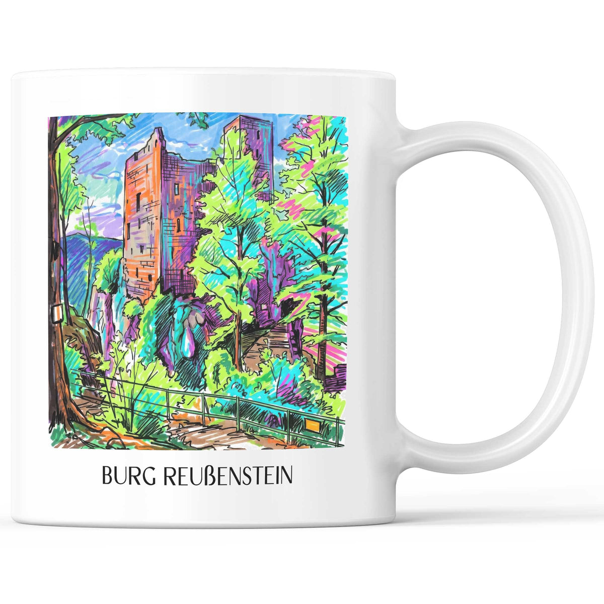 Burg Reußenstein Kaffeebecher - Schwäbische Alb - Deutschland Becher - Kaffeetasse im Tag Graffiti Stil - favplace