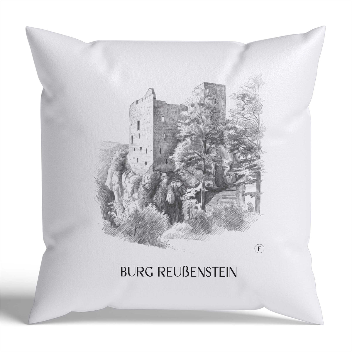 burg-reußenstein-schwäbische-alb-deutschland-kissenbezug-bleistift-zeichnung-drawing