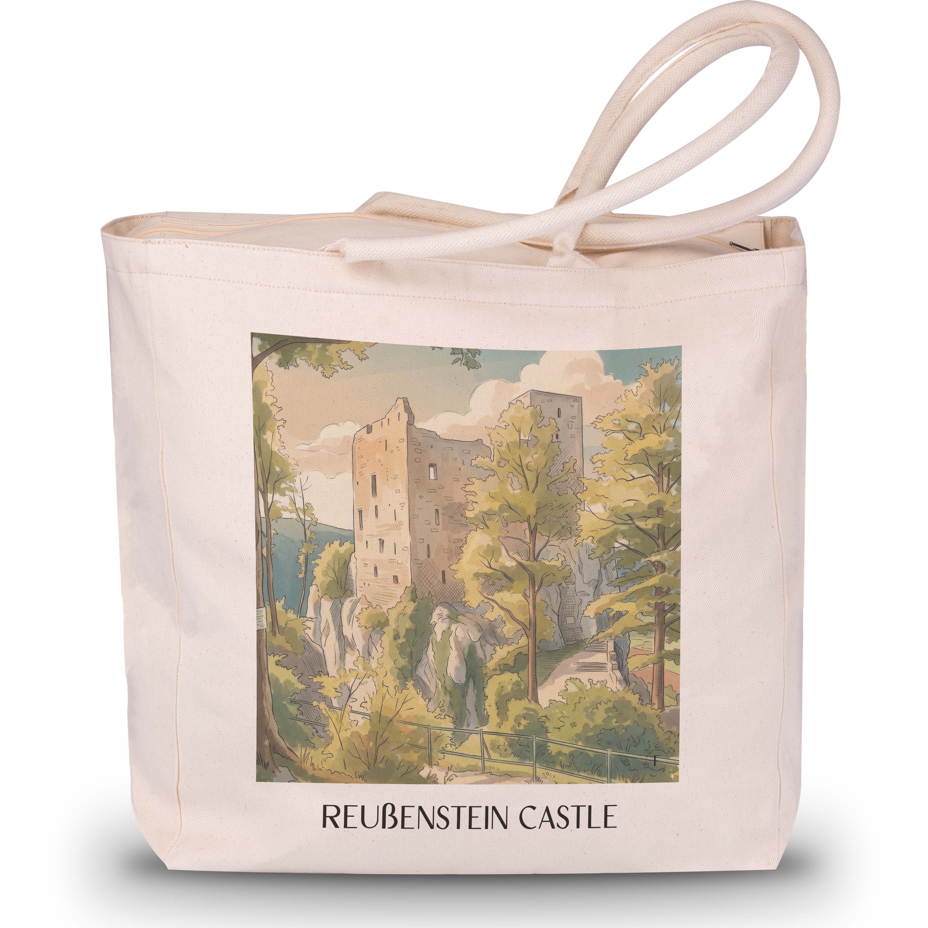 Burg Reußenstein Shopping Tasche - Schwäbische Alb - Deutschland Tote Bag - Einkaufstasche im Aquarell Stil - favplace