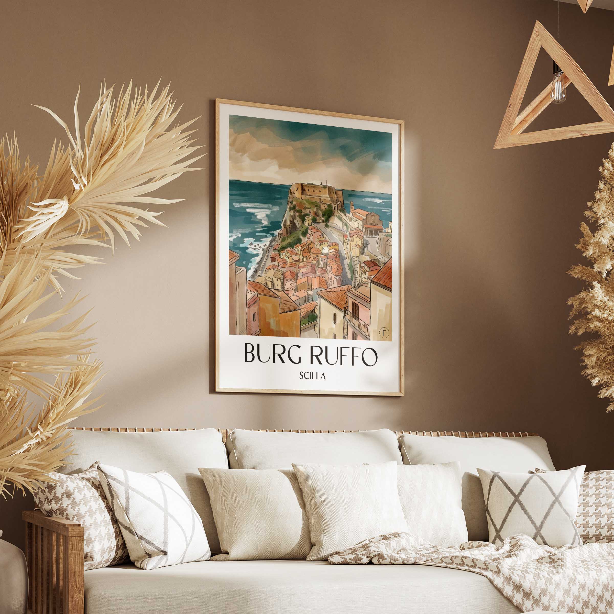 burg-ruffo-scilla-italien-poster-aquarell