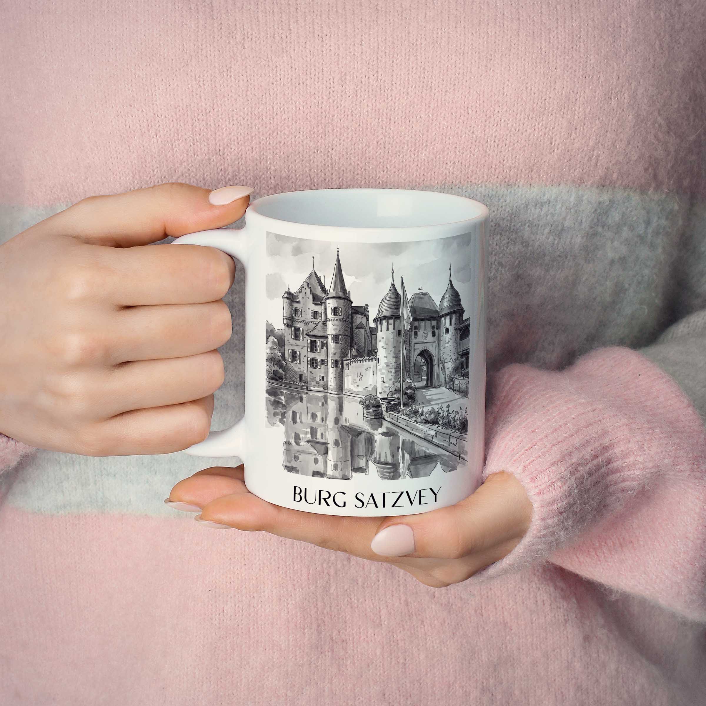 burg-satzvey-eifel-deutschland-kaffeebecher-aquarell-schwarz-weiss