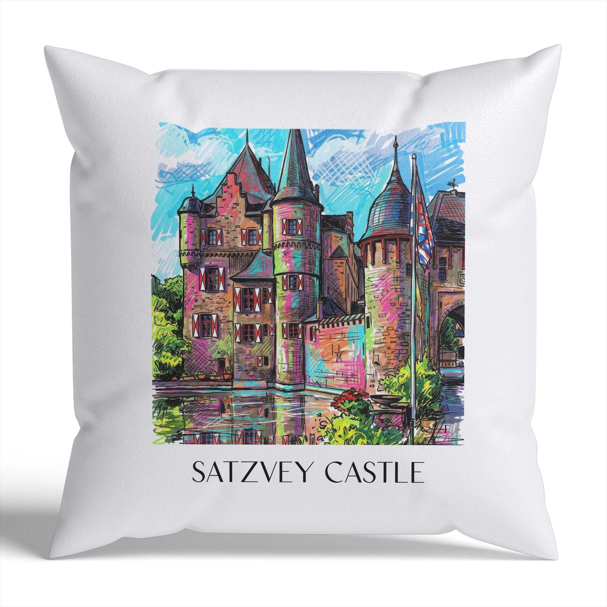 Burg Satzvey Kissenhülle - Zierkissen Bezug - Eifel - Deutschland Kissen bzw. Kissenbezug im Tag Graffiti Stil - favplace