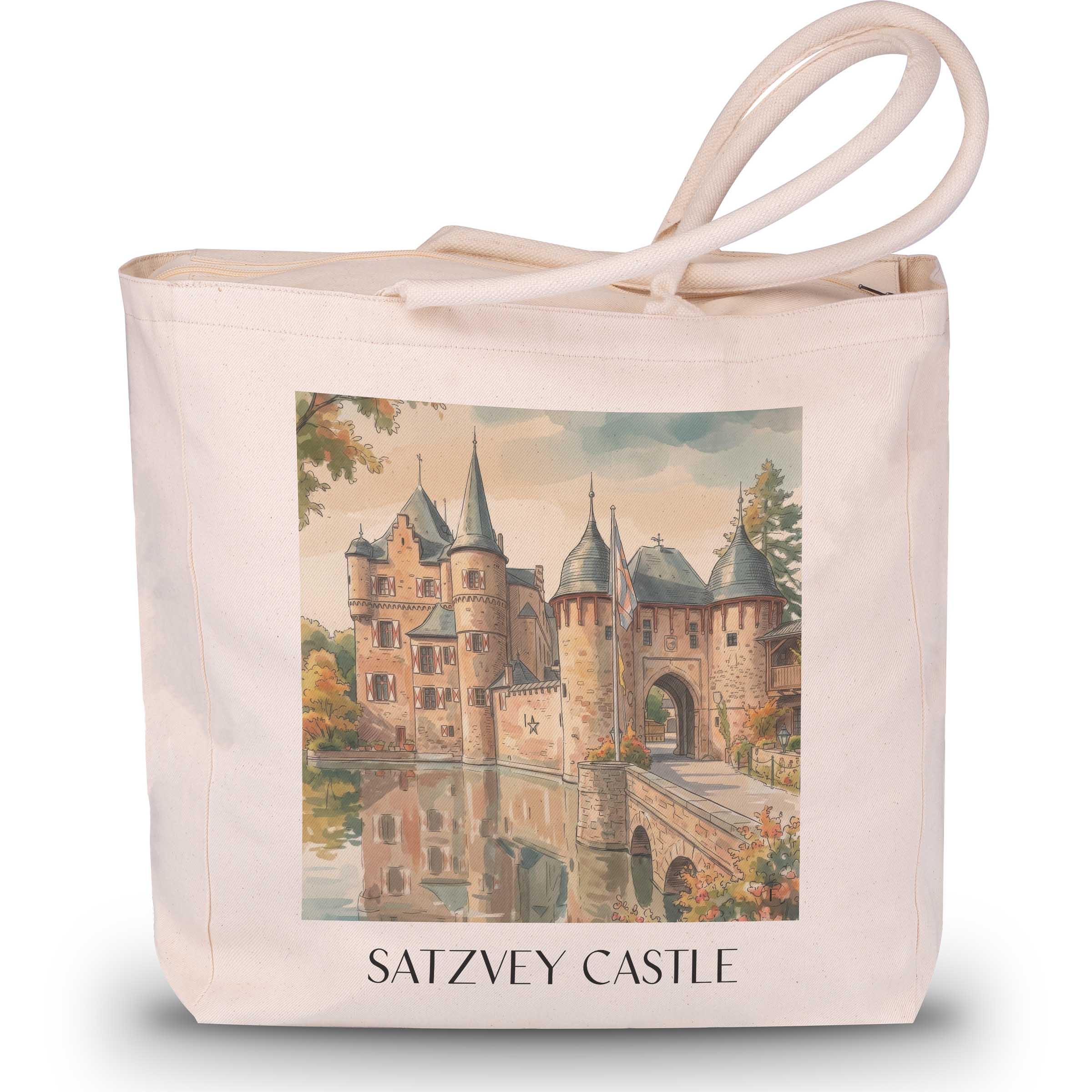 Burg Satzvey Shopping Tasche - Eifel - Deutschland Tote Bag - Einkaufstasche im Aquarell Stil - favplace