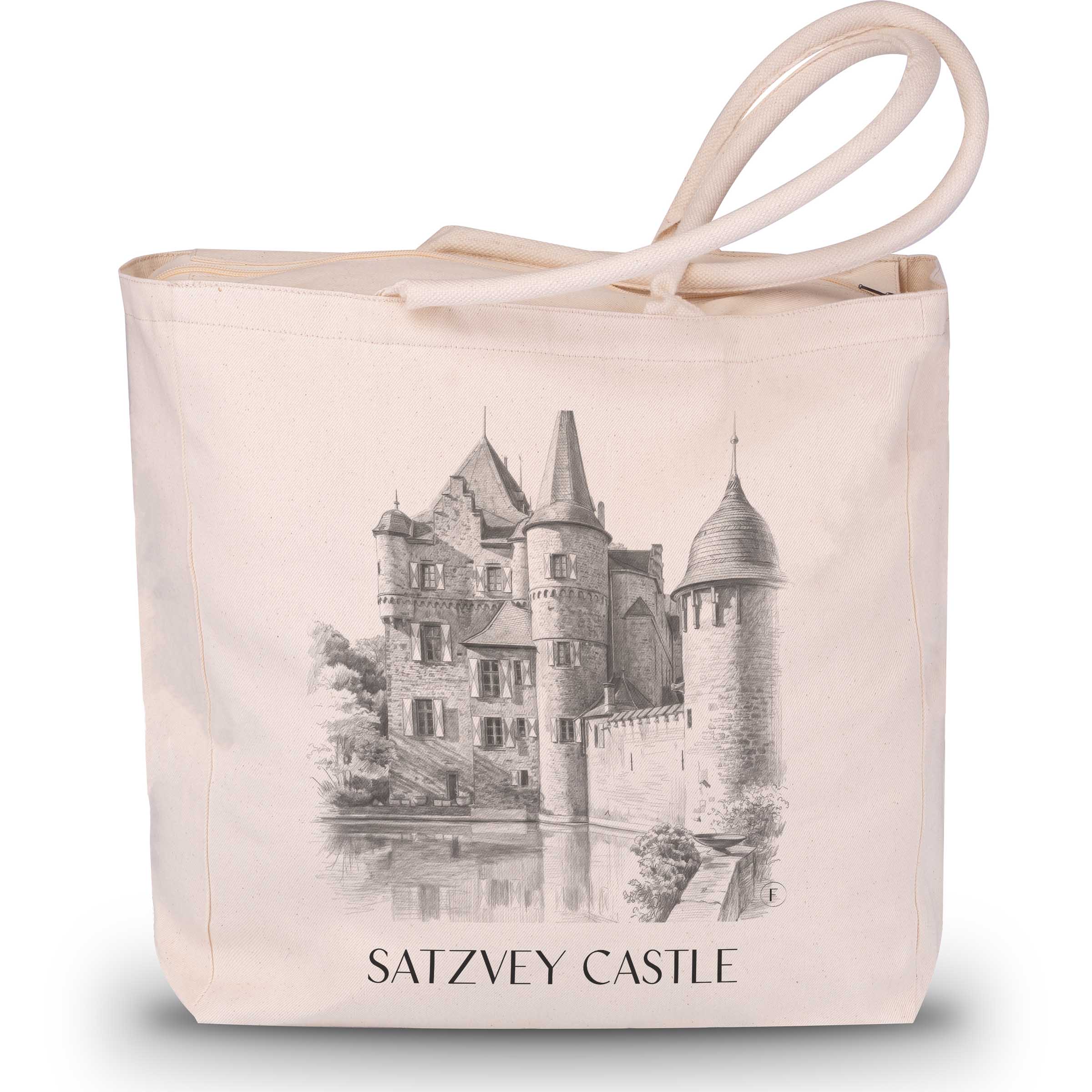Burg Satzvey Shopping Tasche - Eifel - Deutschland Tote Bag - Einkaufstasche im Zeichnung Stil