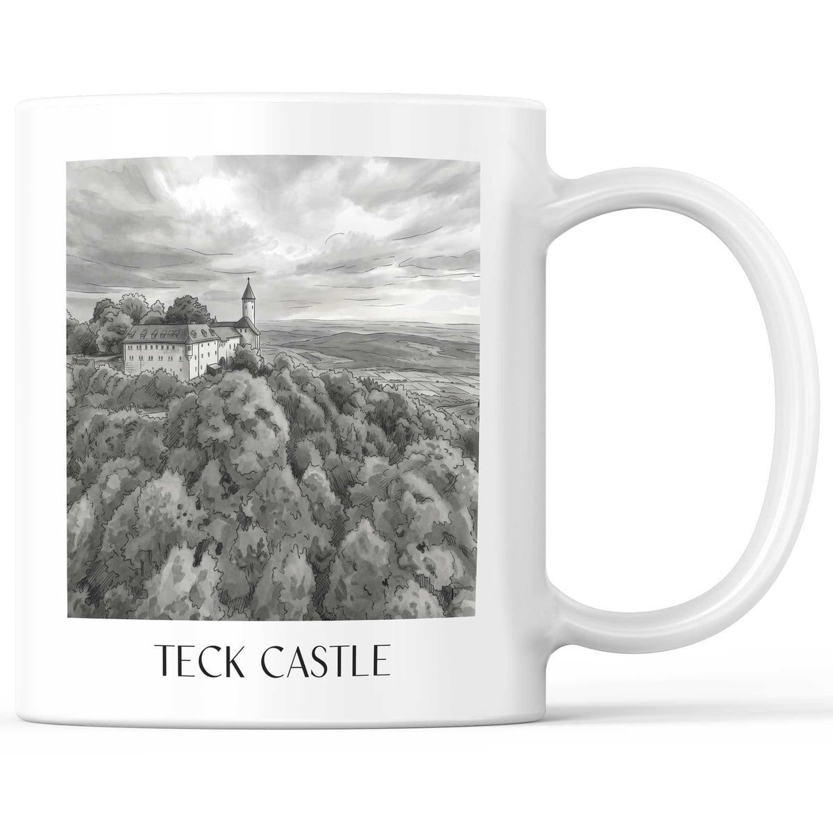 Burg Teck Kaffeebecher - Schwäbische Alb - Deutschland Becher - Kaffeetasse im Aquarell Schwarz-Weiß Stil - favplace