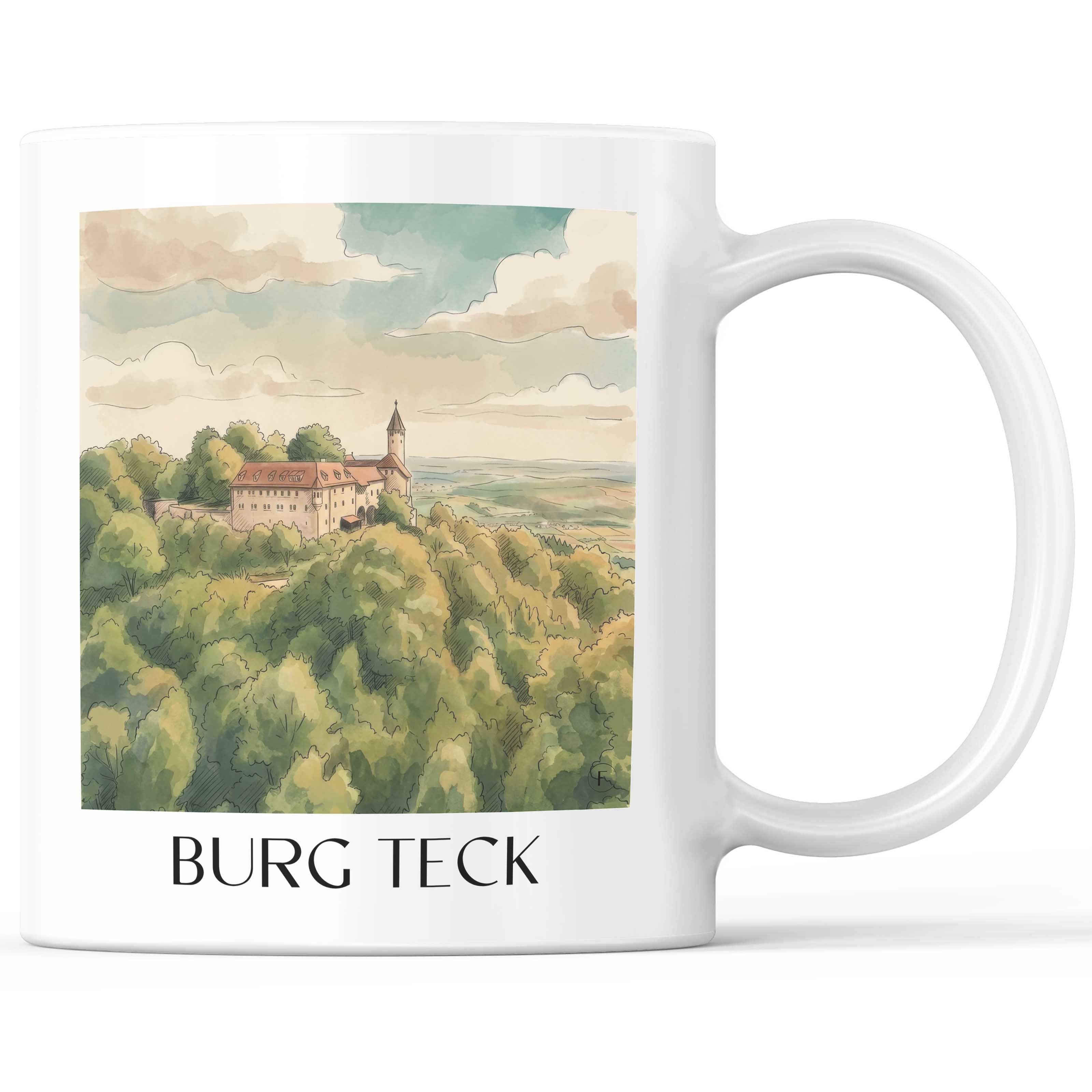 Burg Teck Kaffeebecher - Schwäbische Alb - Deutschland Becher - Kaffeetasse im Aquarell Stil - favplace