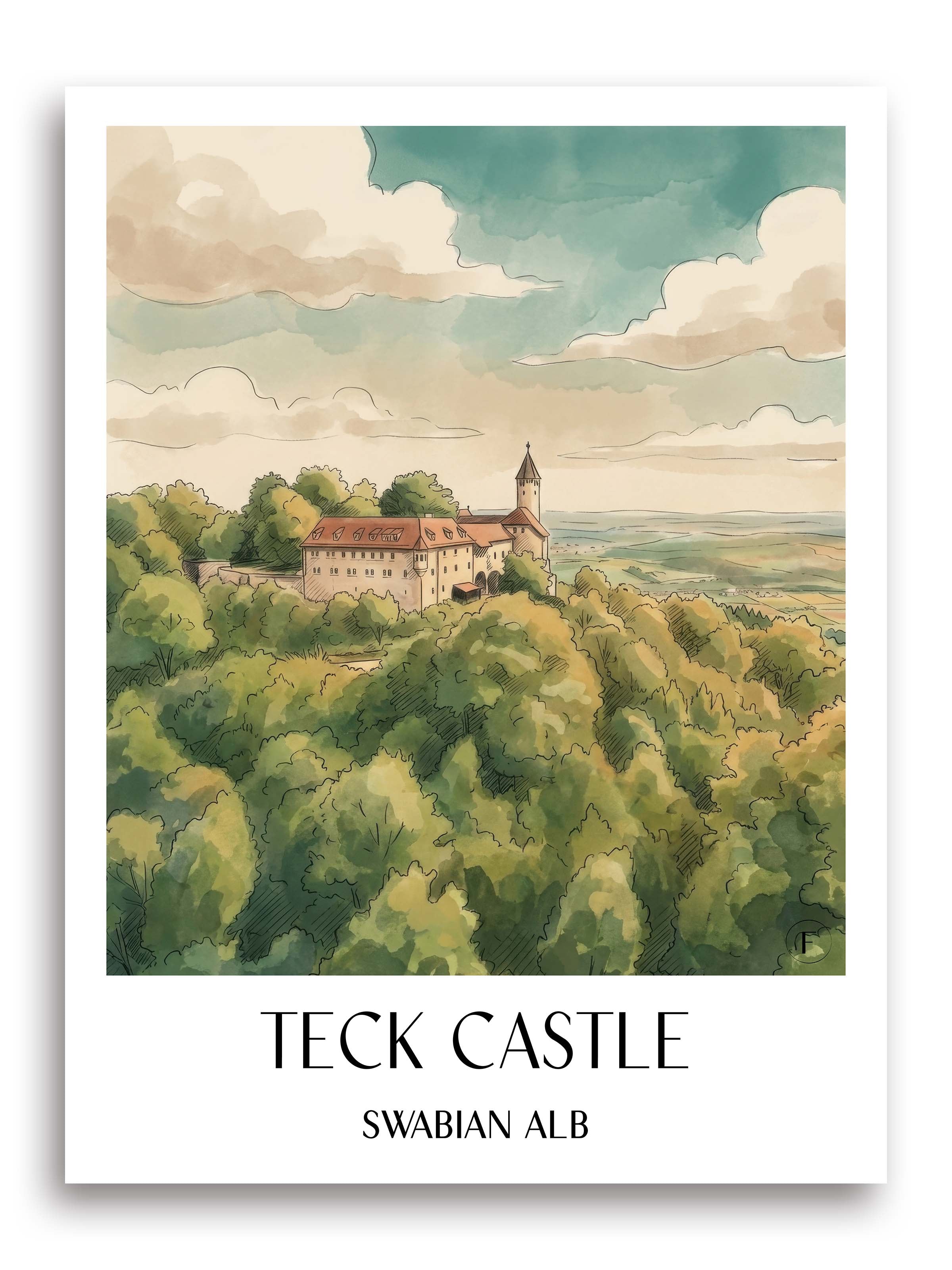 Burg Teck Poster - Schwäbische Alb - Deutschland Kunstdruck - Aquarell von A4 bis A1 - favplace