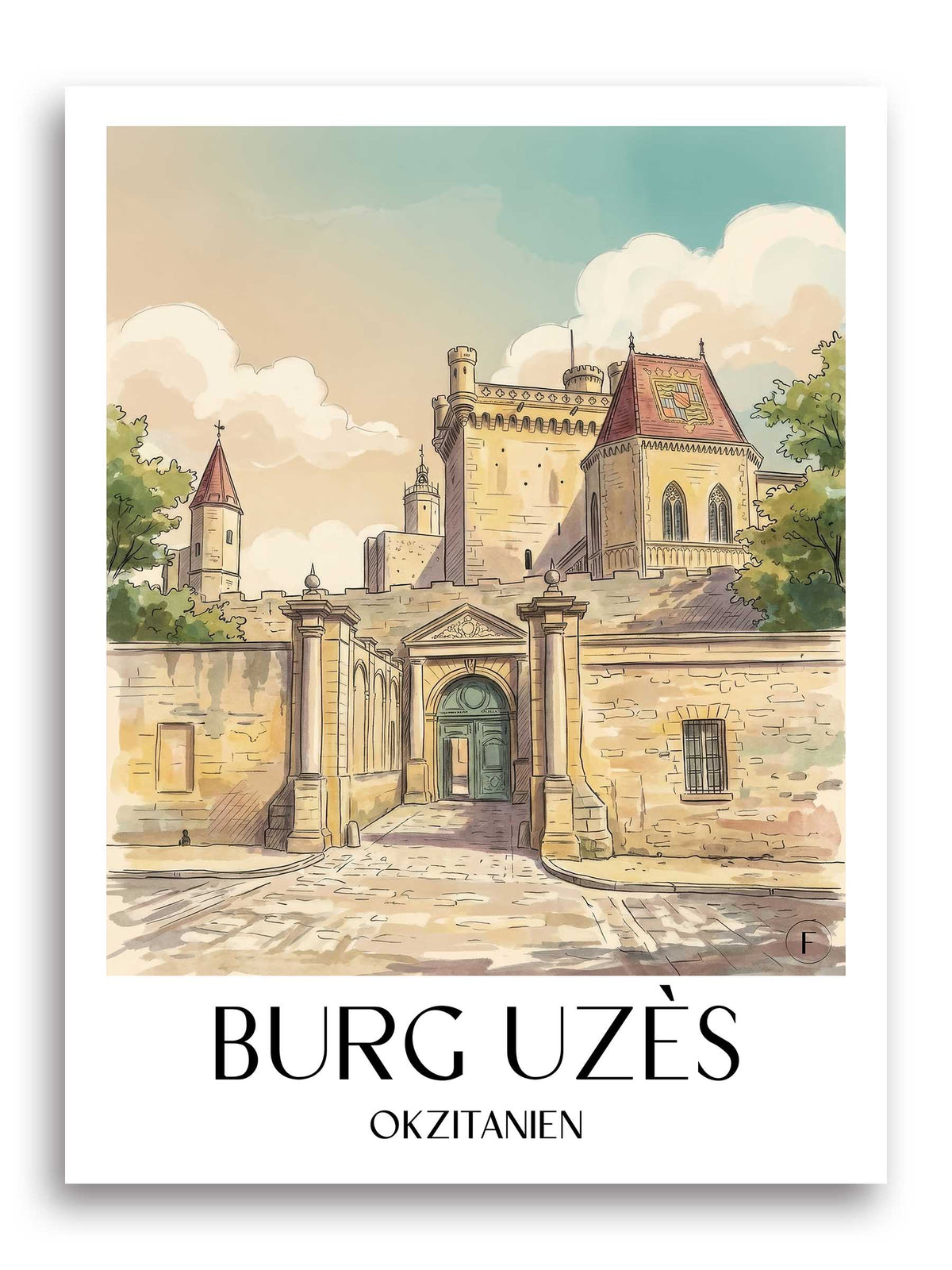 burg-uzès-okzitanien--frankreich-poster-aquarell
