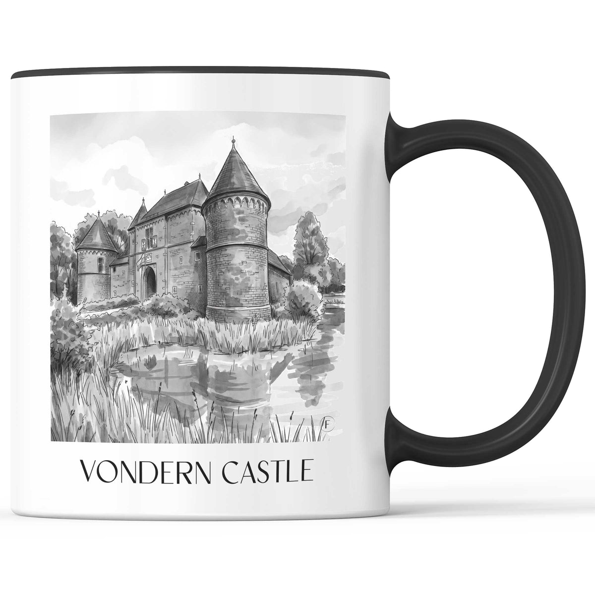 Burg Vondern Kaffeebecher - Oberhausen - Deutschland Becher - Kaffeetasse im Aquarell Schwarz-Weiß Stil - favplace